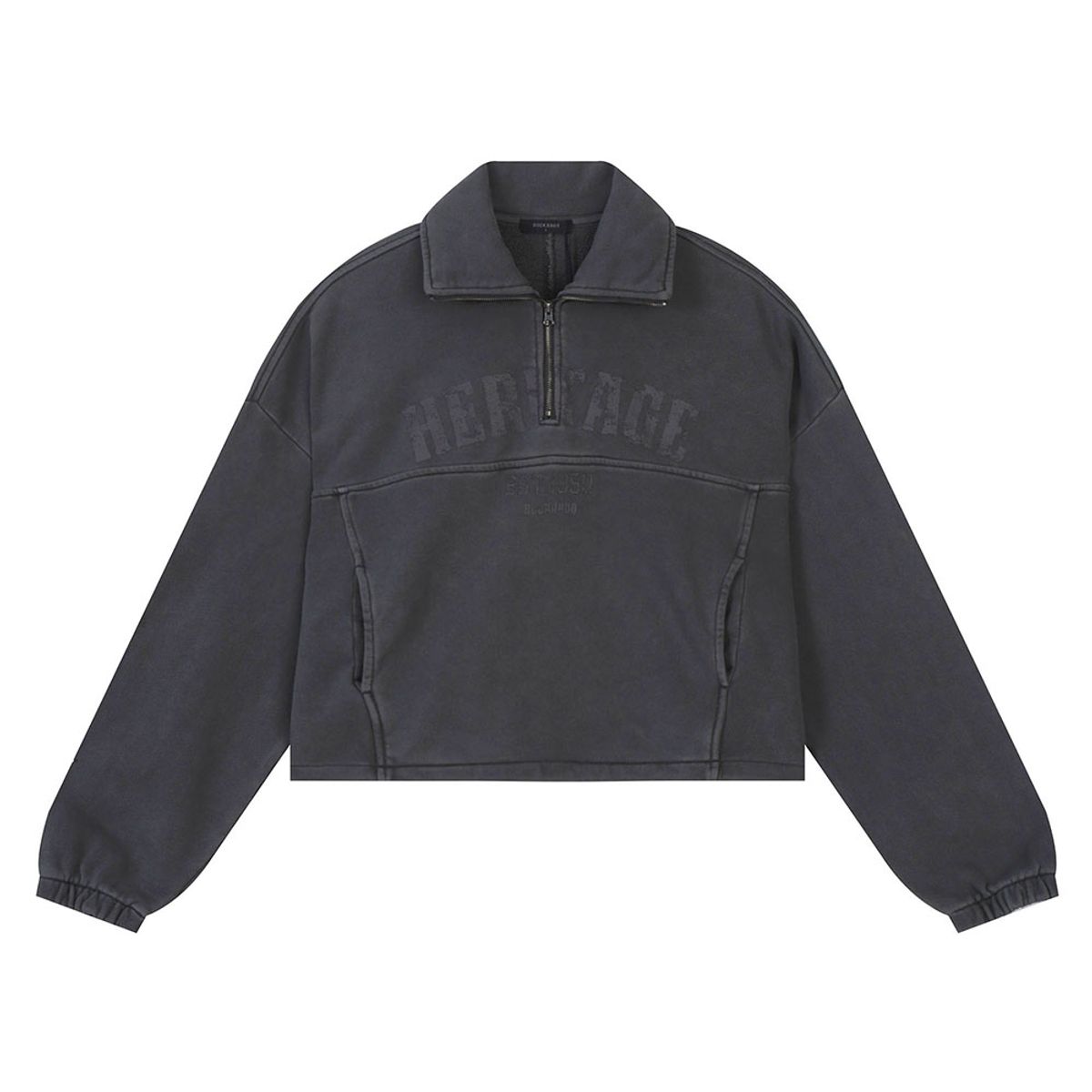 버커루(BUCKAROO) 여성 다잉 크롭 하프 집업 다크 그레이