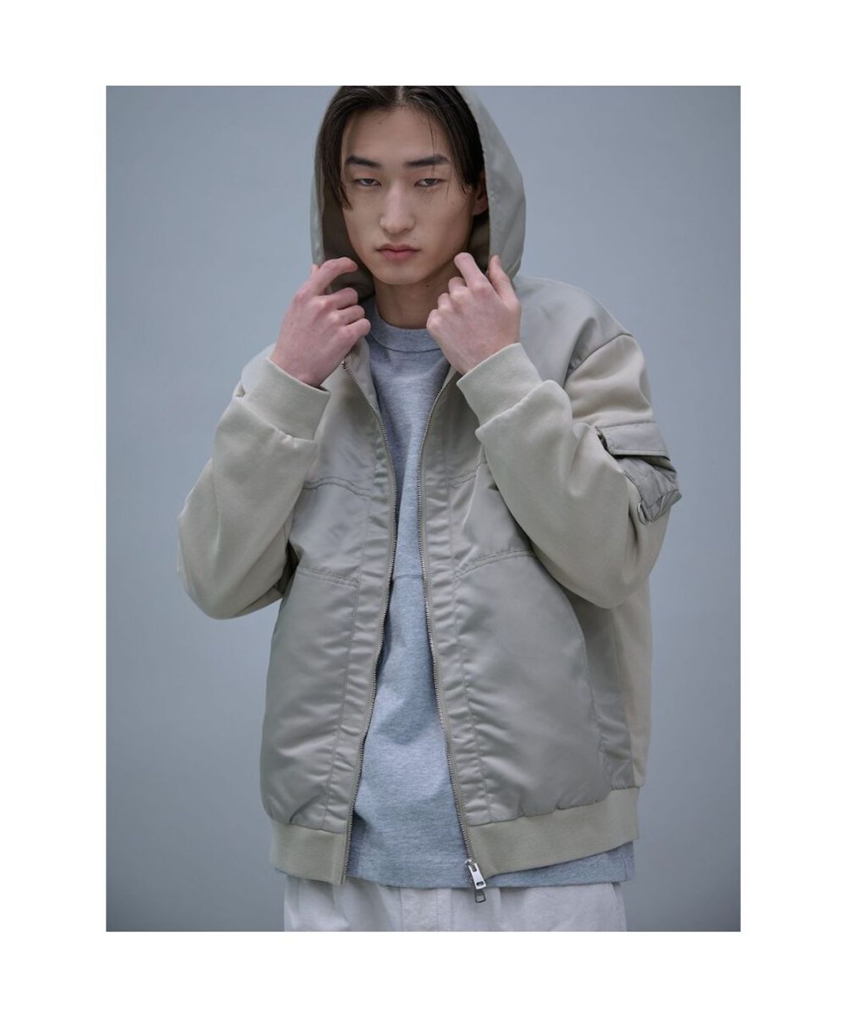 시프트지(SHIFT.G) Woven Mix Hood zipup  Beige