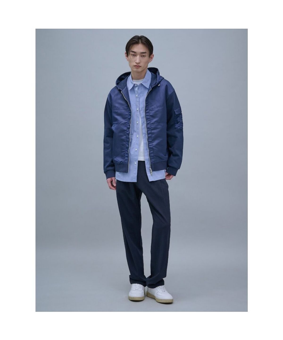 시프트지(SHIFT.G) Woven Mix Hood zipup  Navy