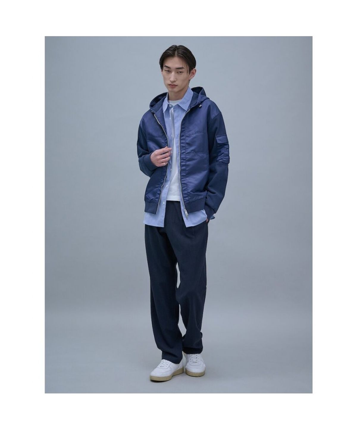 시프트지(SHIFT.G) Woven Mix Hood zipup  Navy