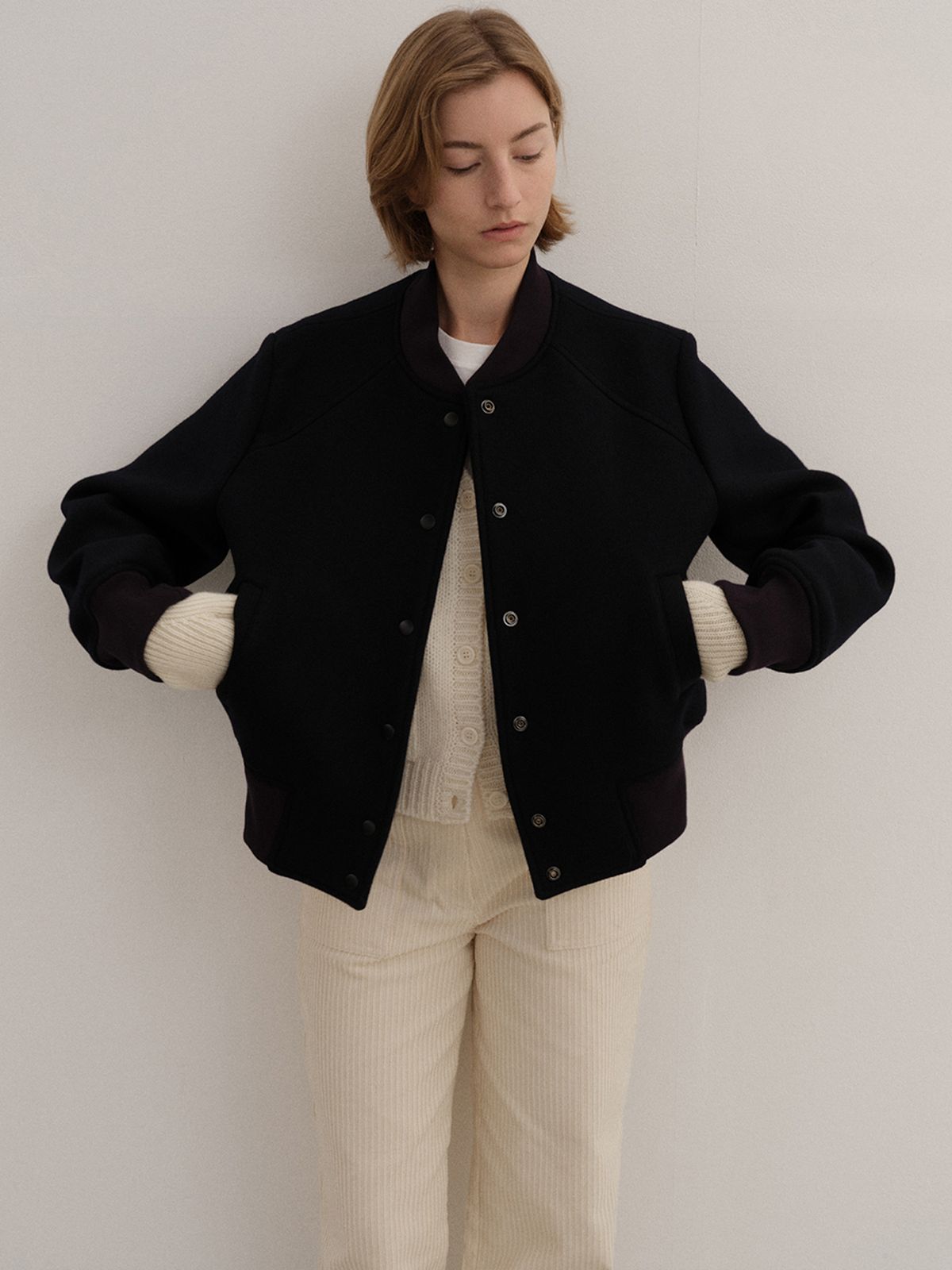 로트(LOTE) Wool varsity jacket_Navy