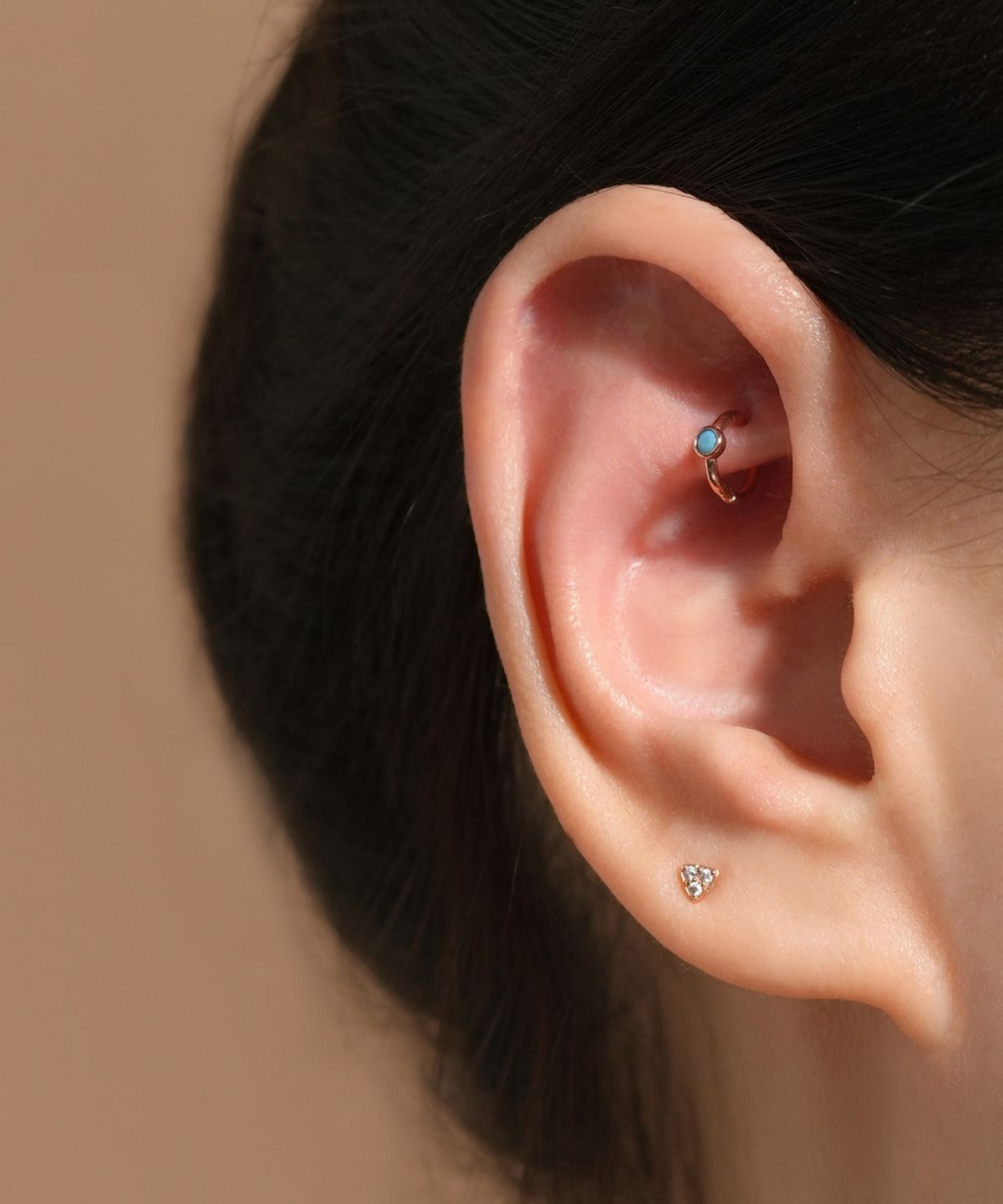 미니멀피어싱(MINIMALPIERCING) 14K 베젤 세그먼트 링 피어싱 귀걸이
