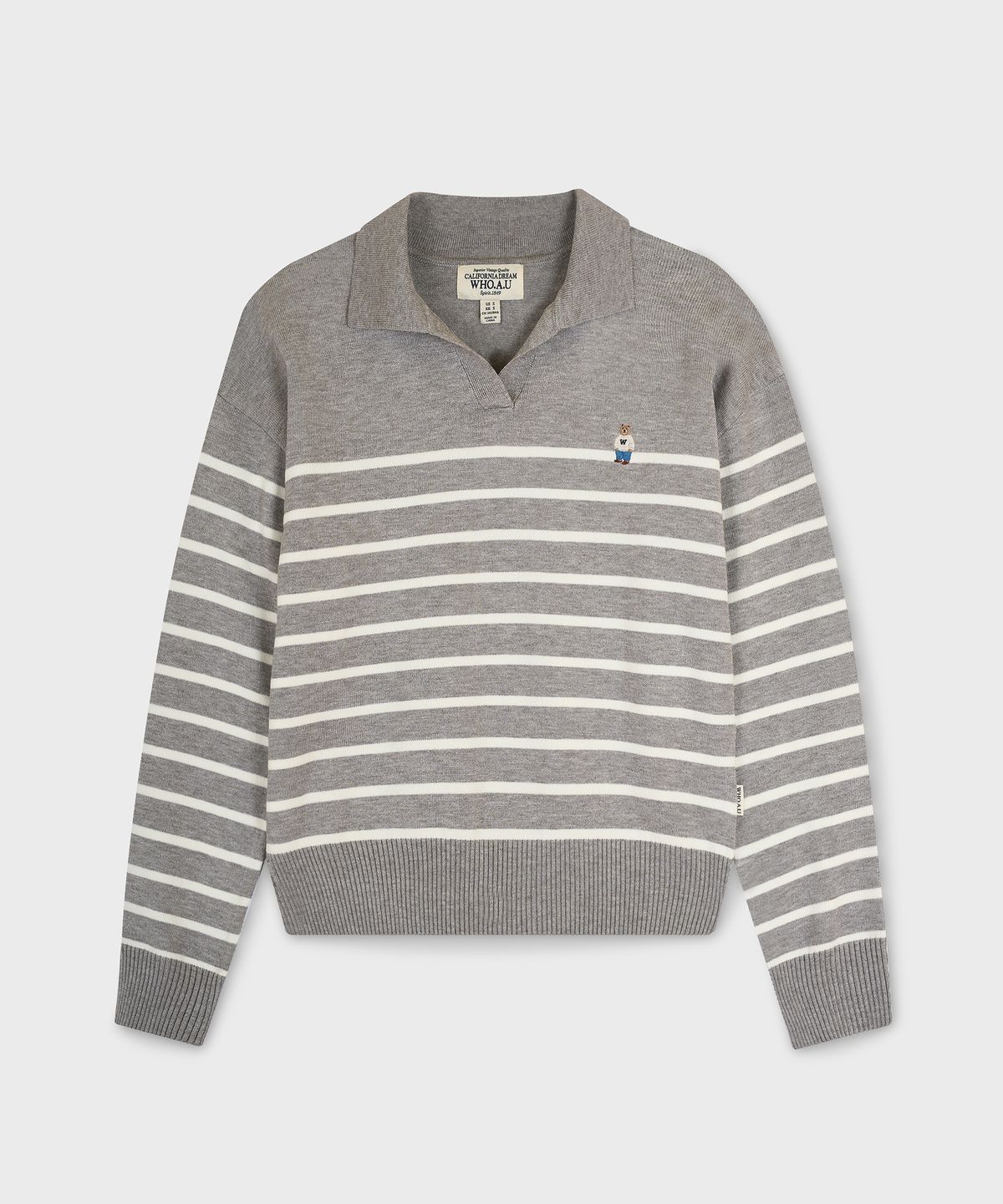 후아유(WHO.A.U) Steve Open Collar Stripe Pullover / WHKAG2343F
