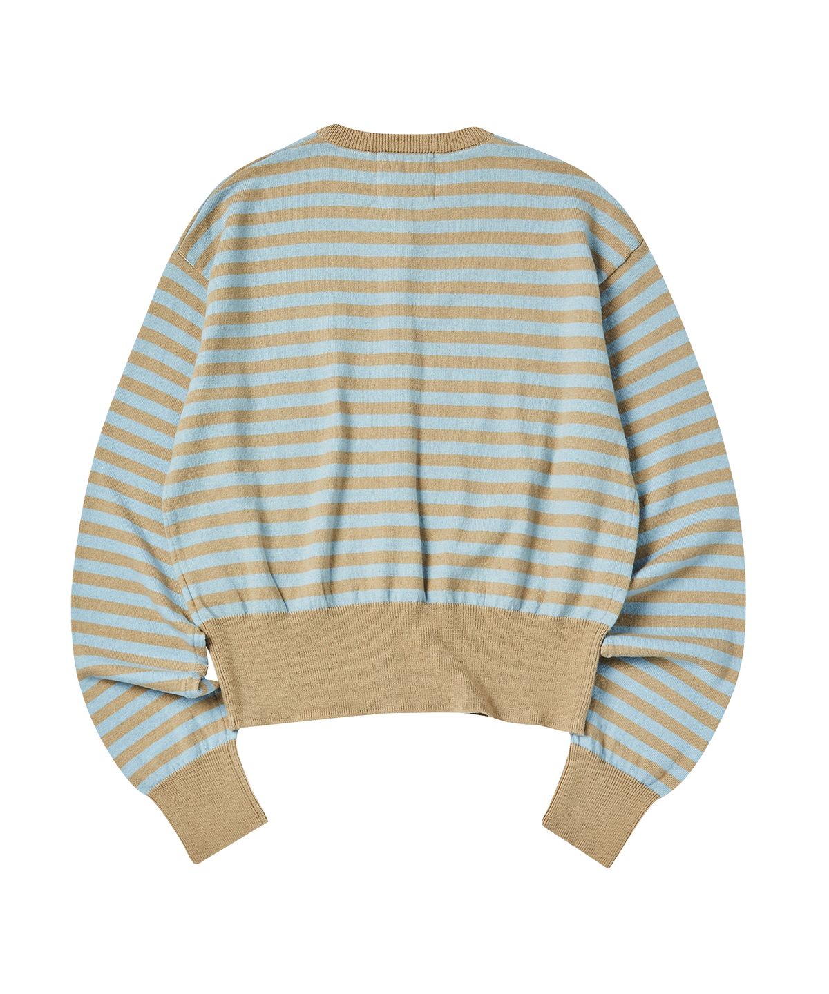 꼬모니노즈(COMONINOZ) W BUTTON STRIPE CARDIGAN [BEIGE]