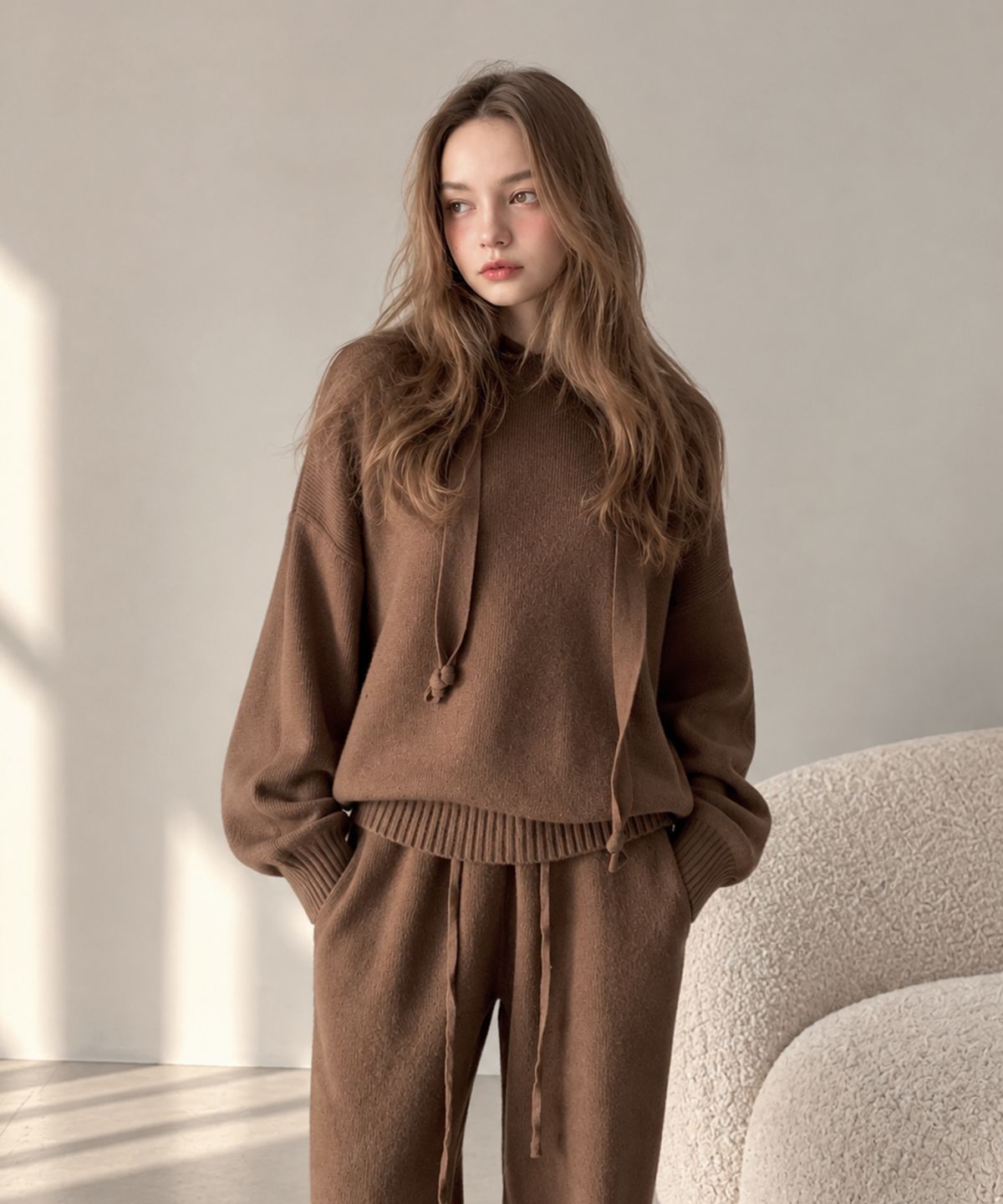 바스카라(VASCARA) [SET] Loose Fit Hoodie+Pants Knit Set-up (4colors)