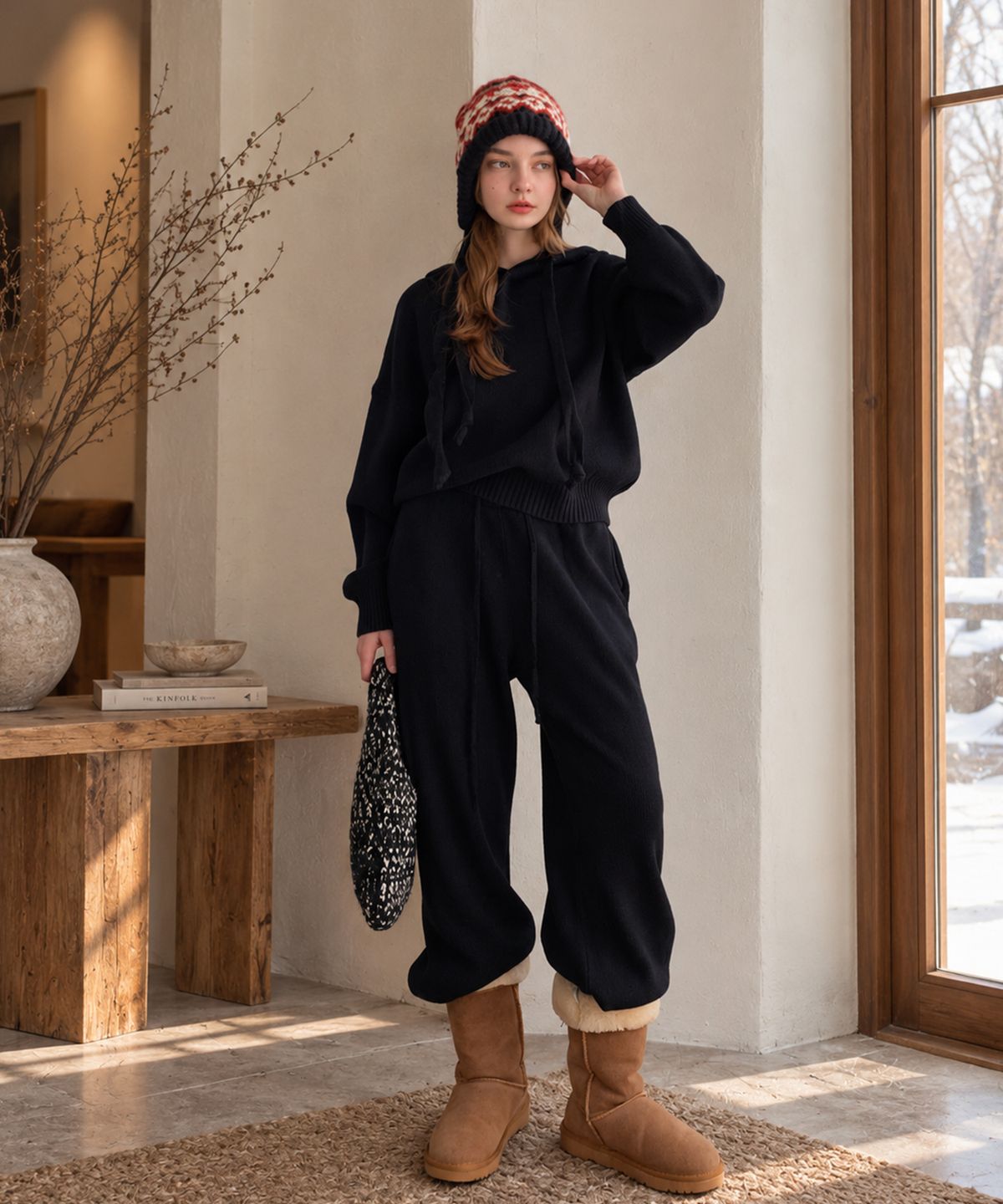 바스카라(VASCARA) [SET] Loose Fit Hoodie+Pants Knit Set-up (4colors)