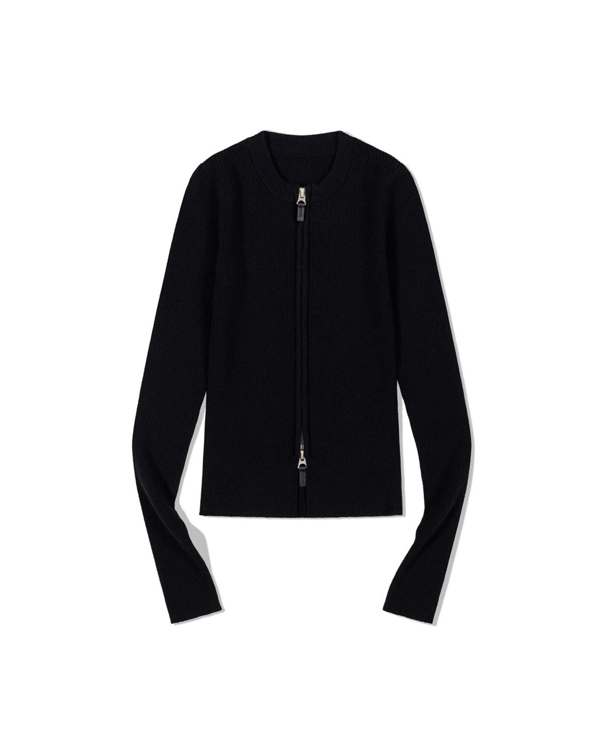 모아(MOAA) Dual Zip Ribbed knit Top (BLACK)