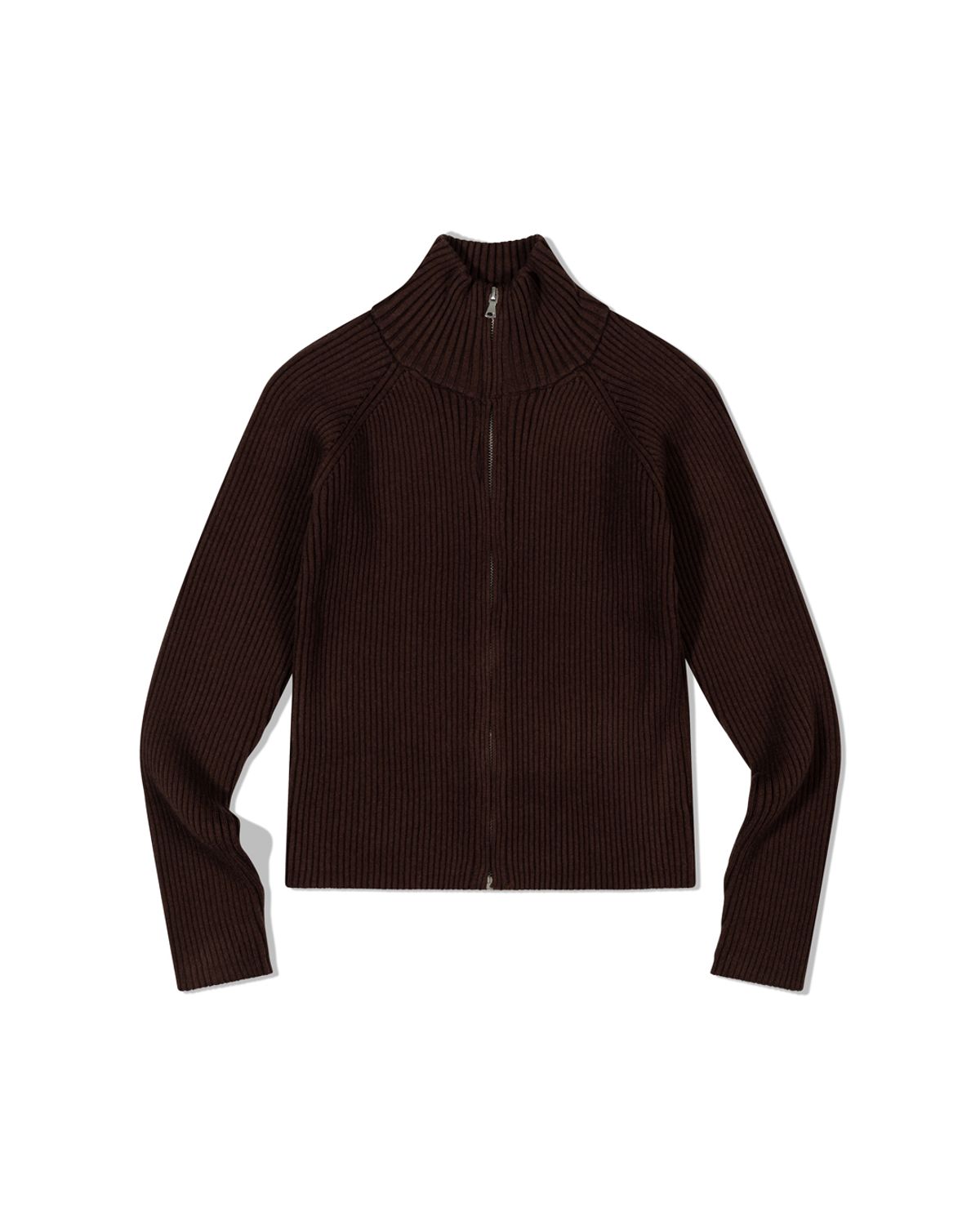 모아(MOAA) Ribbed Mock Neck Zip-Up (BROWN)