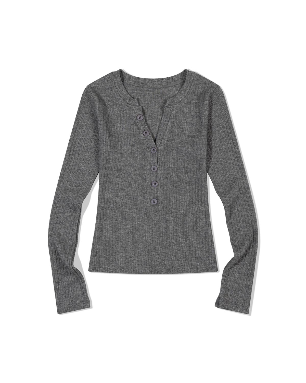 모아(MOAA) Henley Rib Knit Top (GRAY)