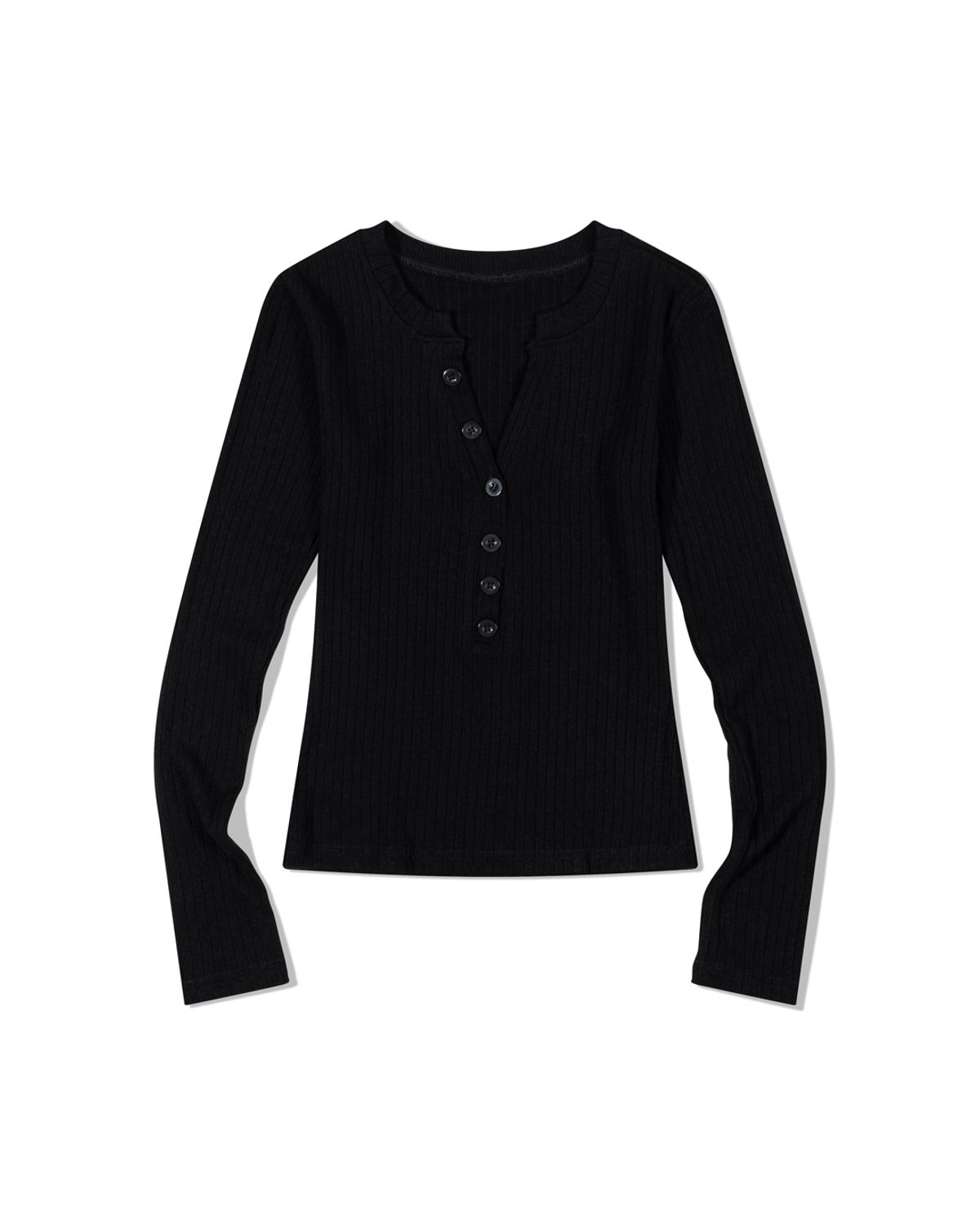 모아(MOAA) Henley Rib Knit Top (BLACK)