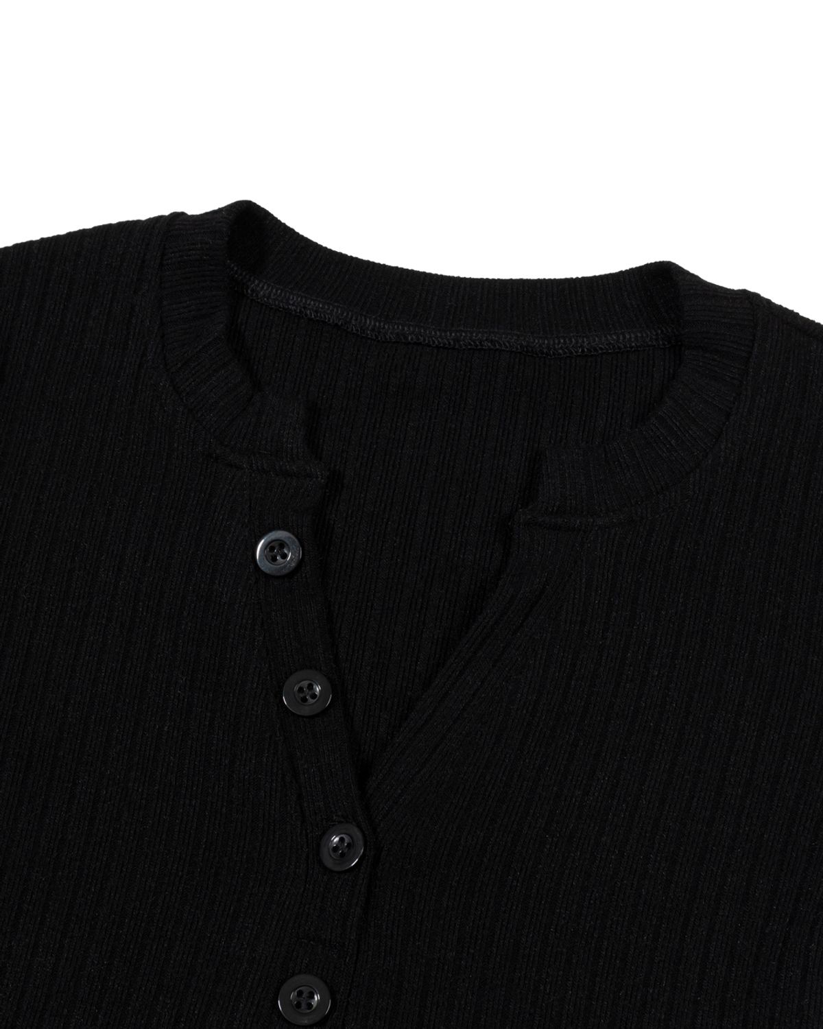 모아(MOAA) Henley Rib Knit Top (BLACK)