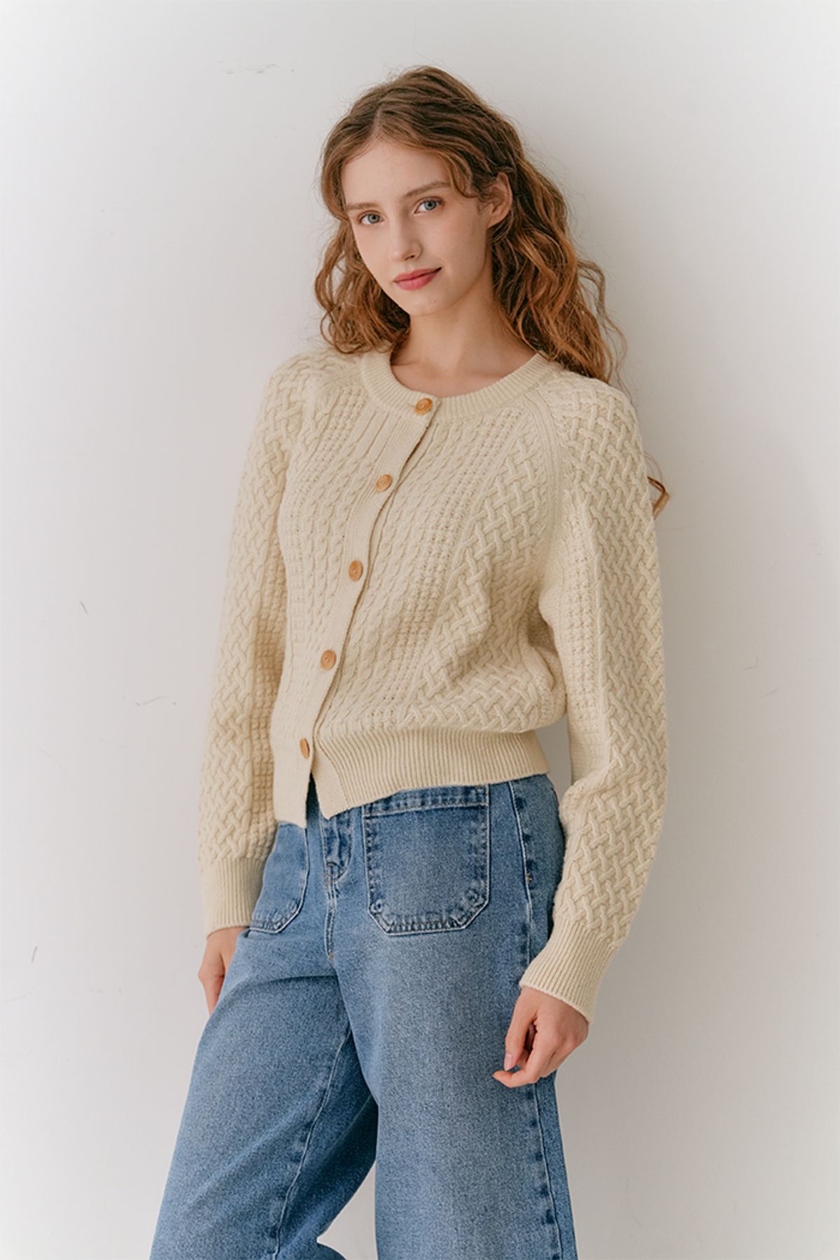 아코디코(ACODICO) 울 블렌드 케이블 포켓 가디건
