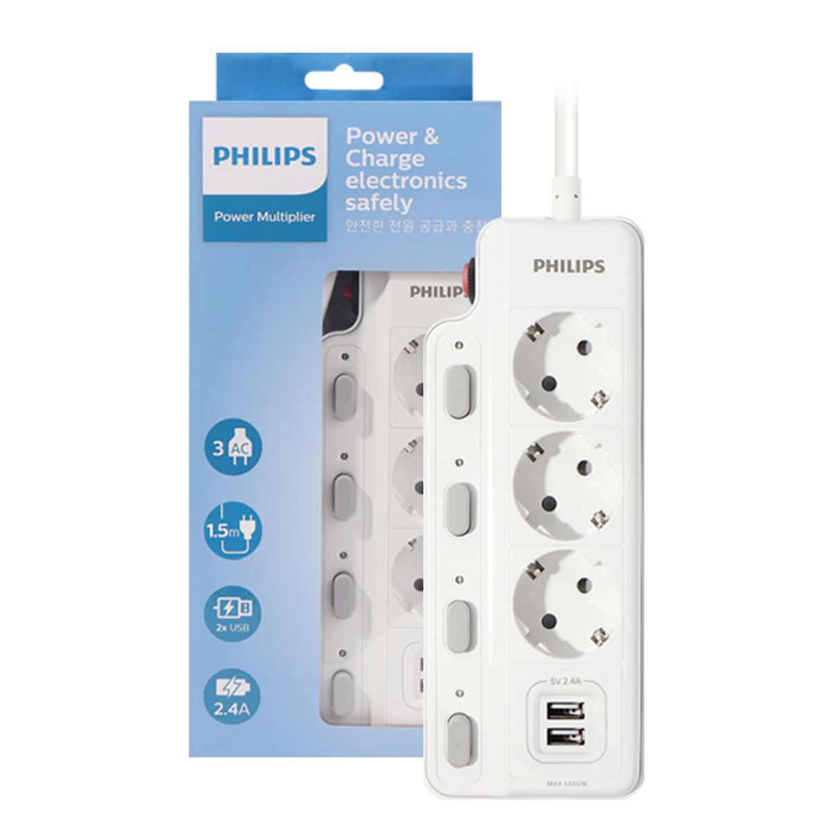 필립스(PHILIPS) 고용량 USB멀티탭 과부하차단 개별스위치 2구 3구 4구