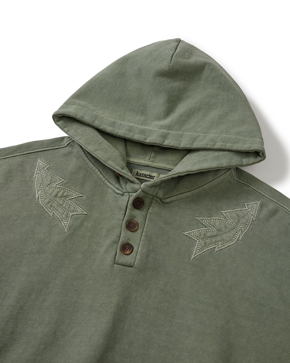 카락터(KARACTOR) Garment dyed button hoodie / Pigment green