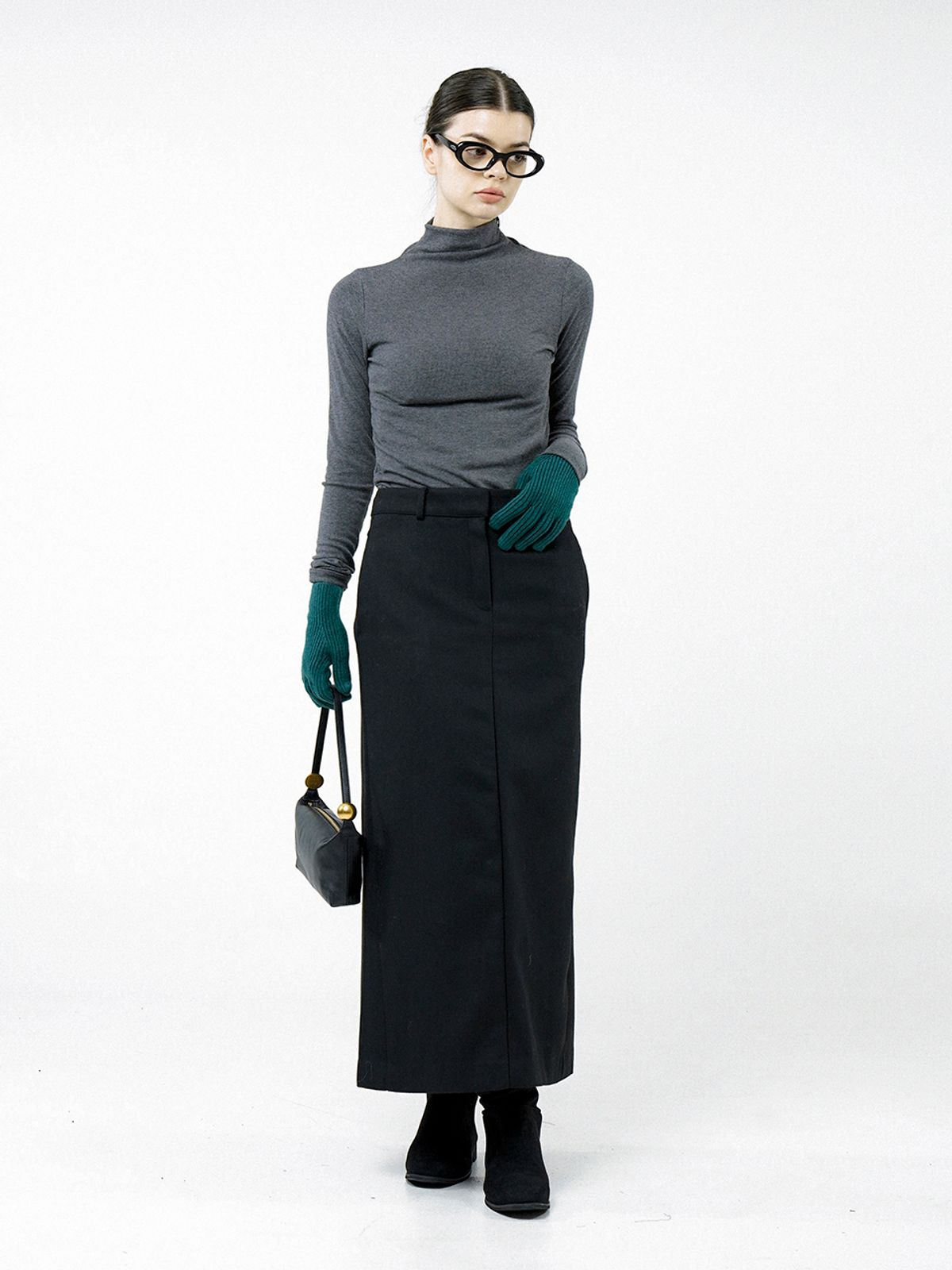 챈세스노이(CHANCE'S NOI) Back-Slit Wool Long Skirt - Black /W244SK01BK