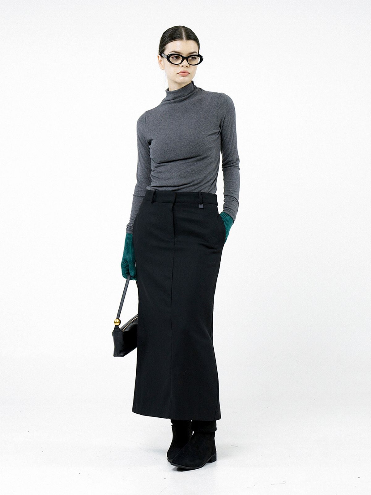 챈세스노이(CHANCE'S NOI) Back-Slit Wool Long Skirt - Black /W244SK01BK
