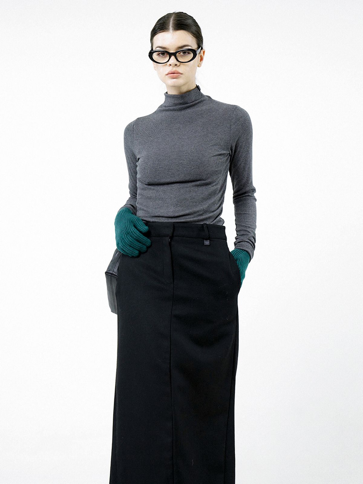 챈세스노이(CHANCE'S NOI) Back-Slit Wool Long Skirt - Black /W244SK01BK