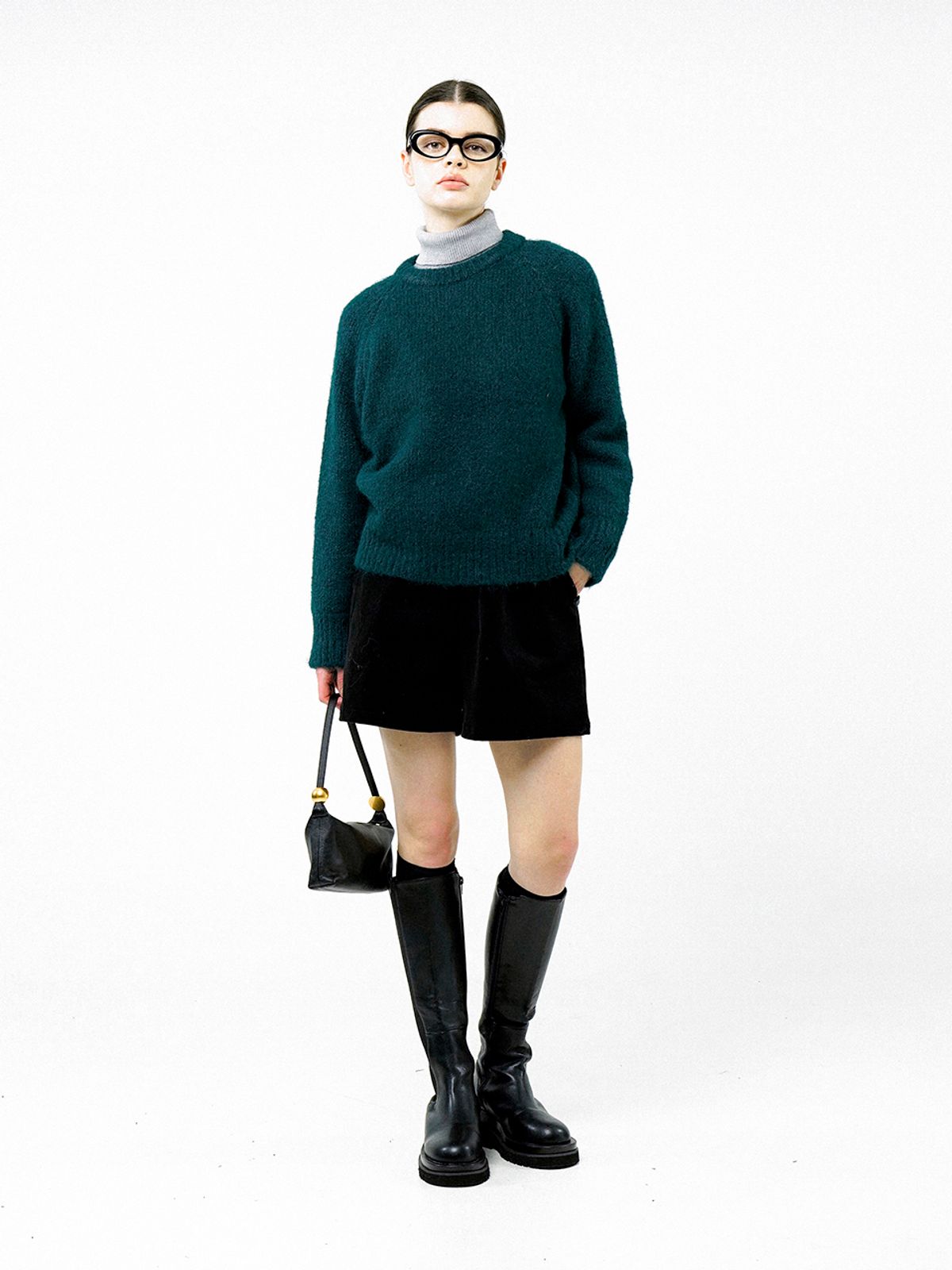 챈세스노이(CHANCE'S NOI) Boucle Reglan Round Knit - Deep Green /W244TP04GN