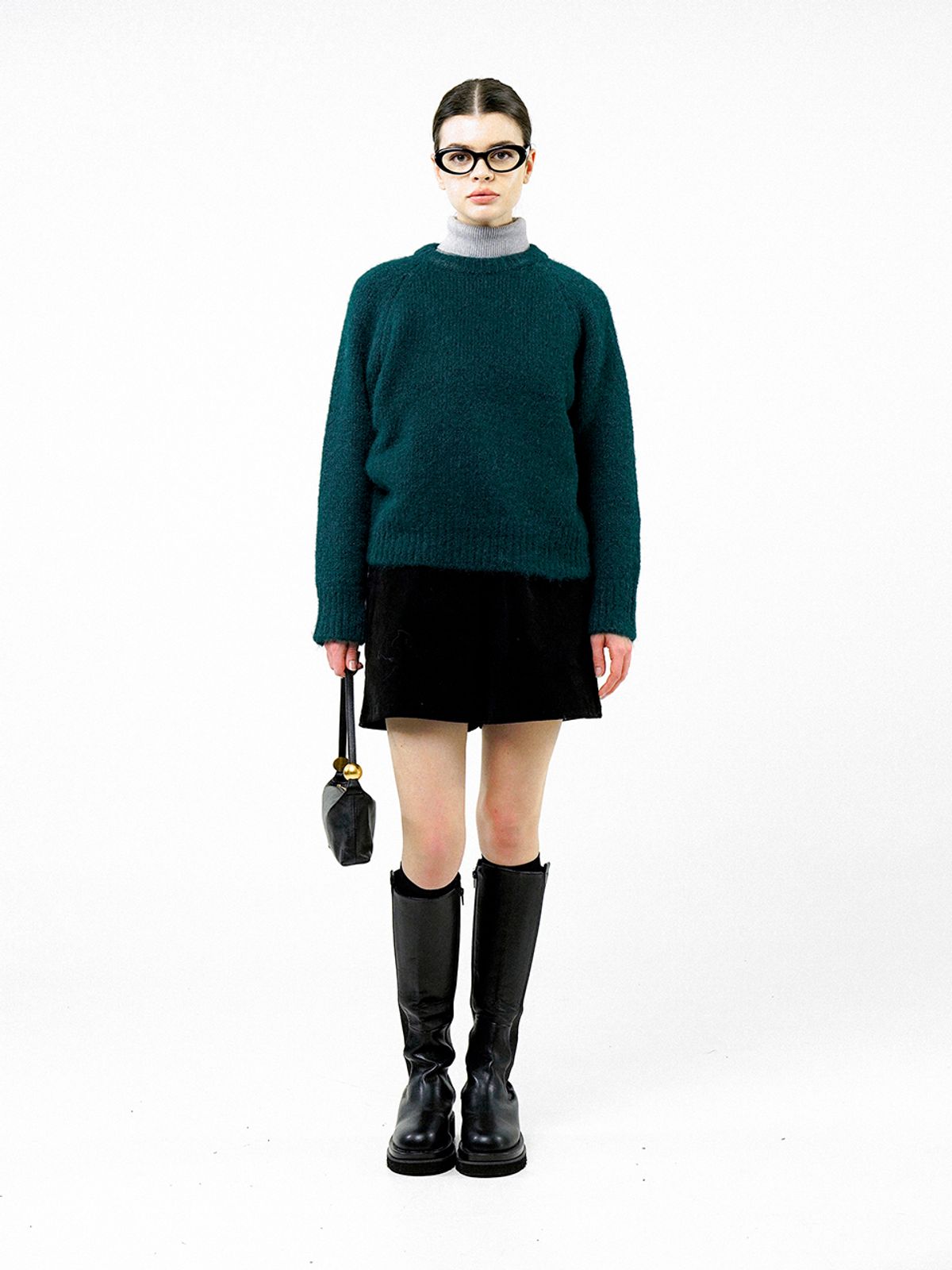 챈세스노이(CHANCE'S NOI) Boucle Reglan Round Knit - Deep Green /W244TP04GN
