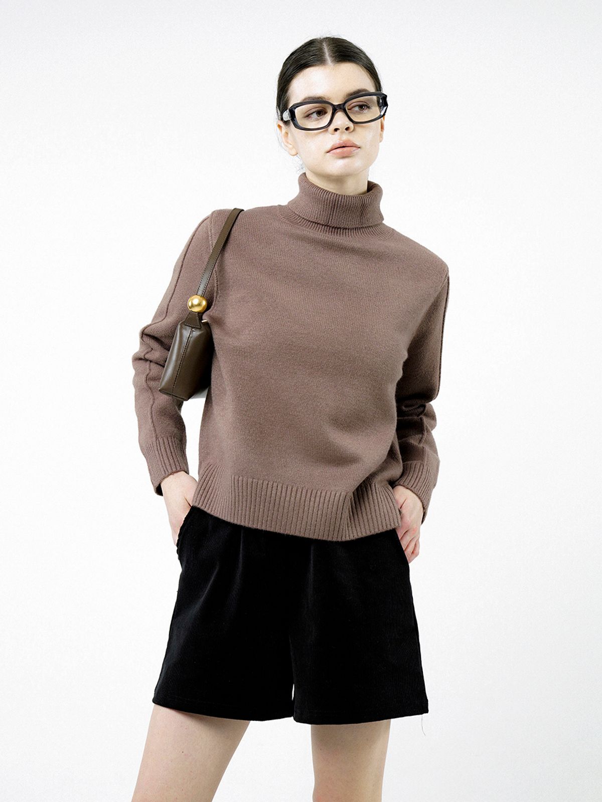 챈세스노이(CHANCE'S NOI) Soft Slit High Turtleneck - Brown /W244TP06BR