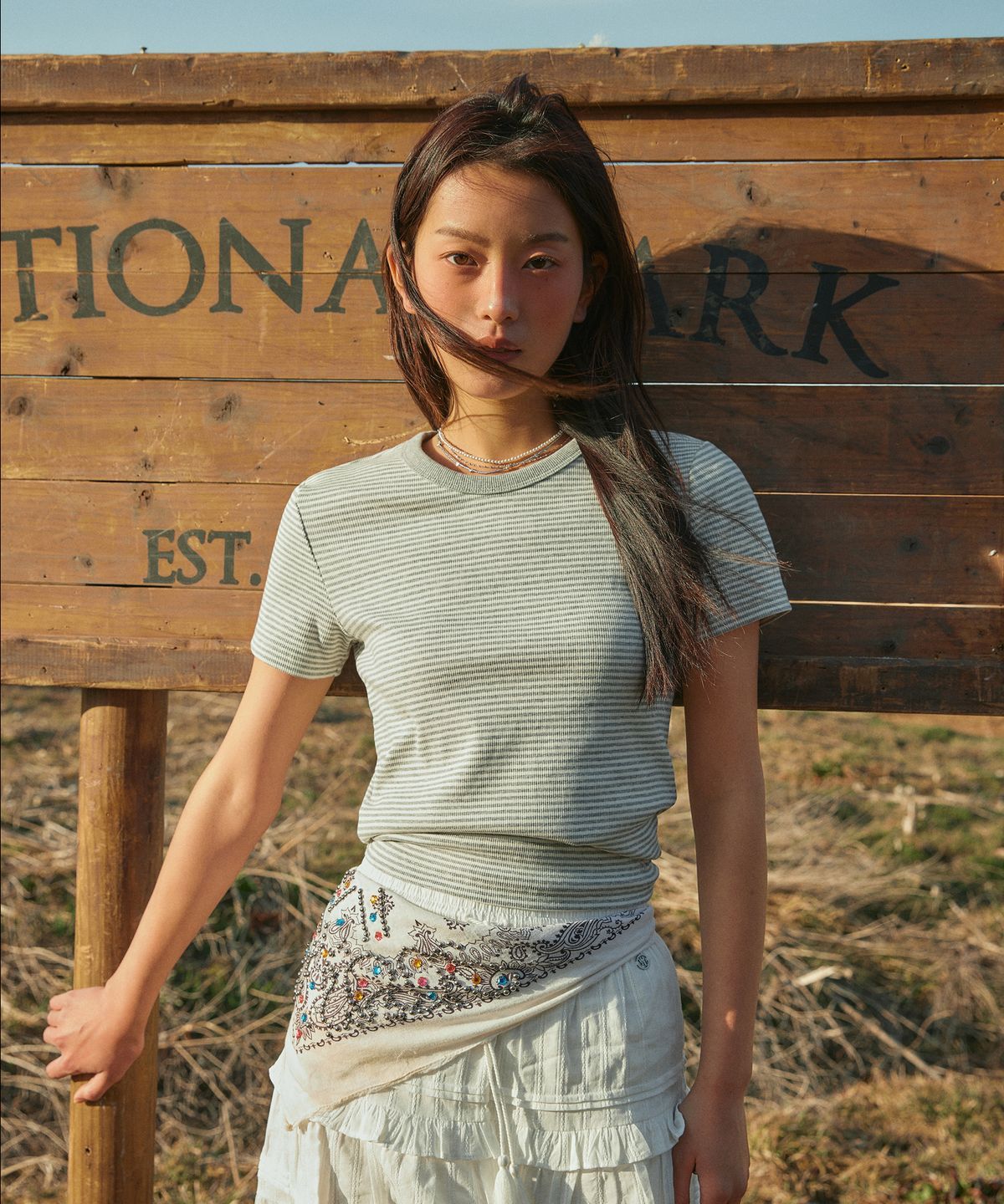 후아유(WHO.A.U) Ribbed Short Sleeve T-shirt / WHRAG2421F
