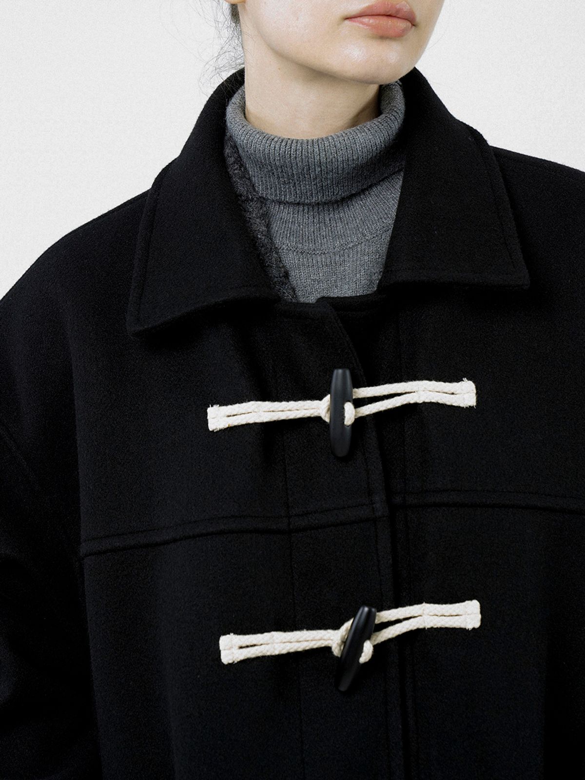 챈세스노이(CHANCE'S NOI) Oversized Snap Duffel Coat - Black /W244OT01BK