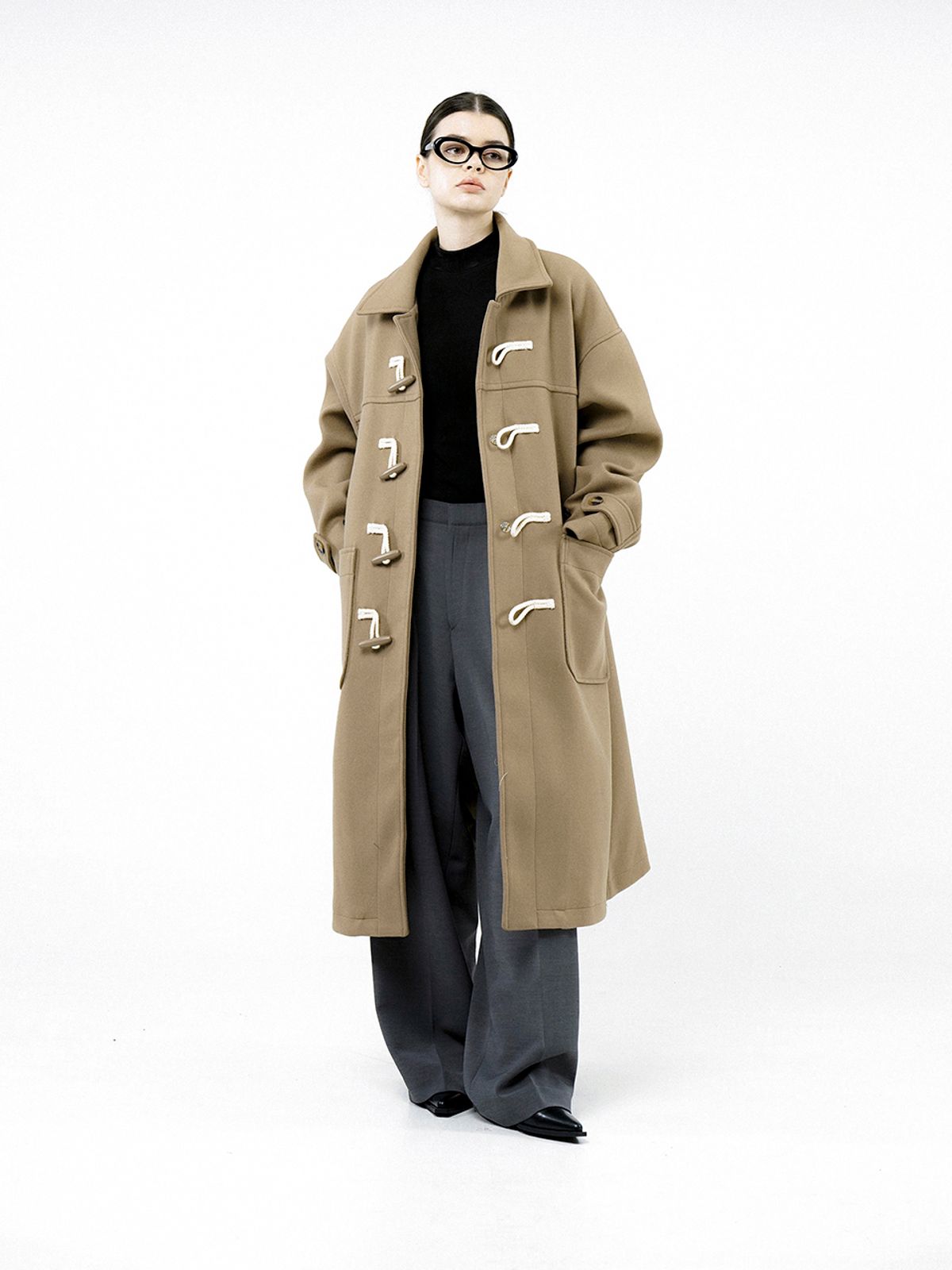 챈세스노이(CHANCE'S NOI) Oversized Snap Duffel Coat - Beige /W244OT01BE