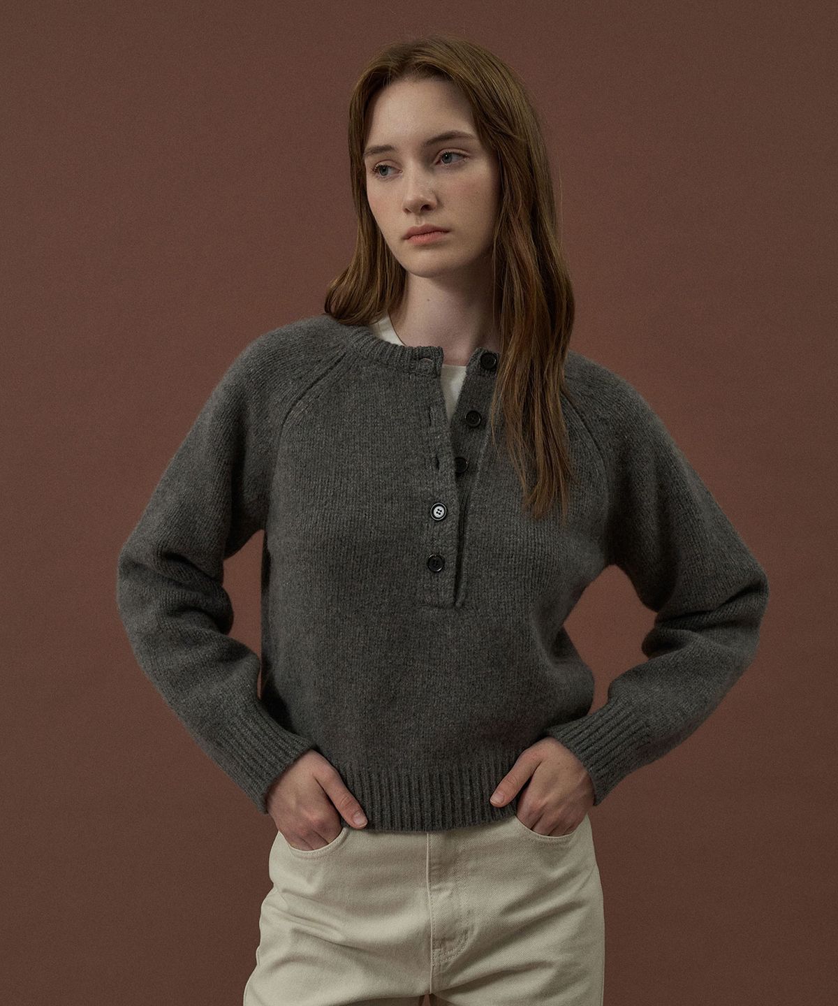 라메레이(LAMEREI) Half-Open Knit Top[LMBDWIKN263]-Dark Gray
