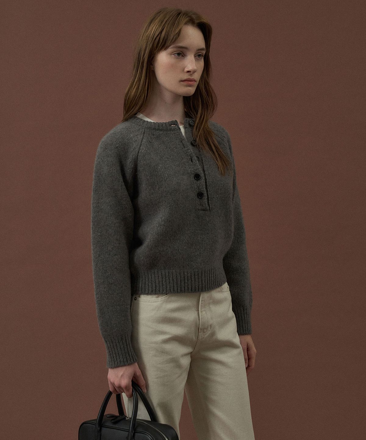 라메레이(LAMEREI) Half-Open Knit Top[LMBDWIKN263]-Dark Gray