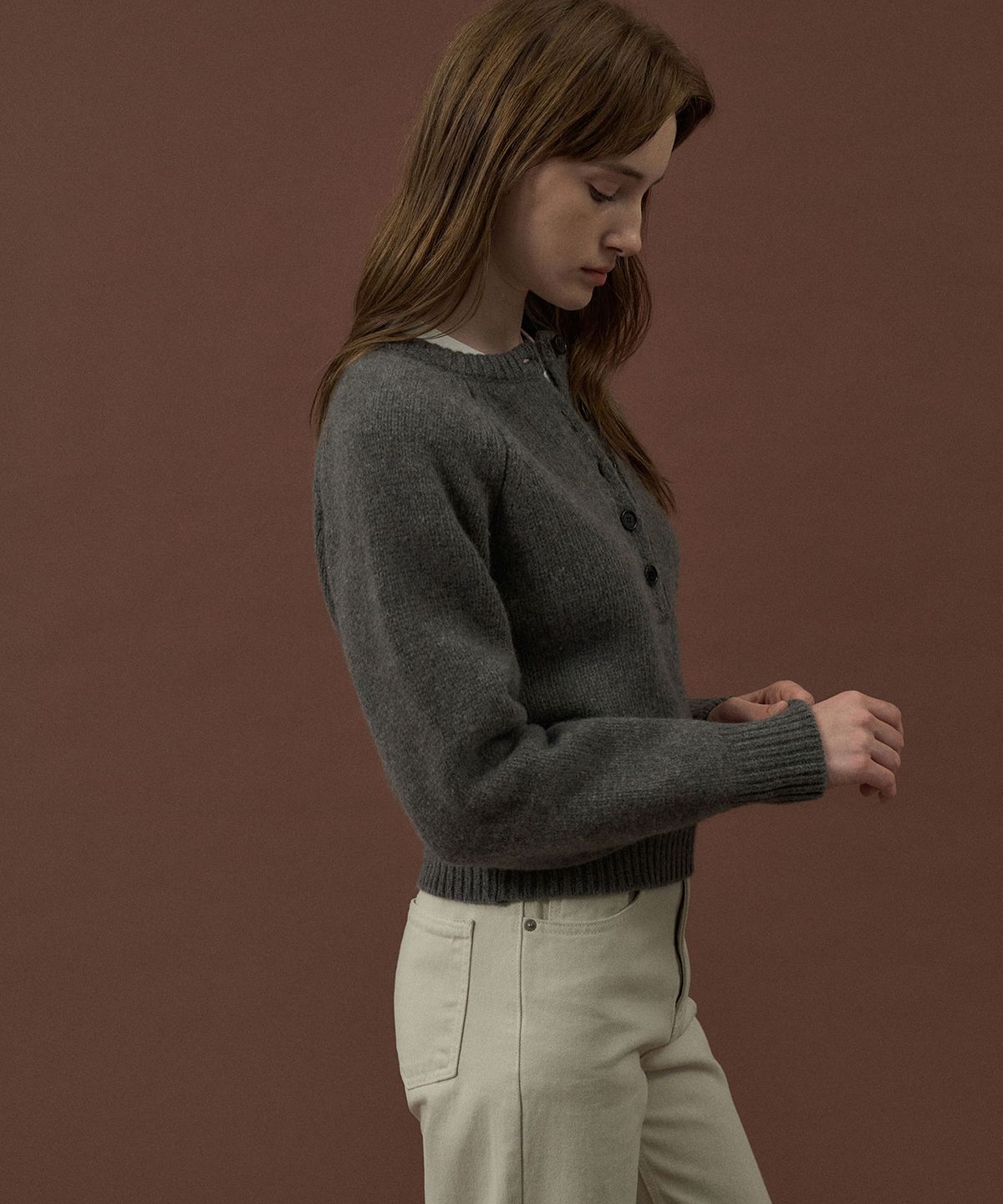 라메레이(LAMEREI) Half-Open Knit Top[LMBDWIKN263]-Dark Gray