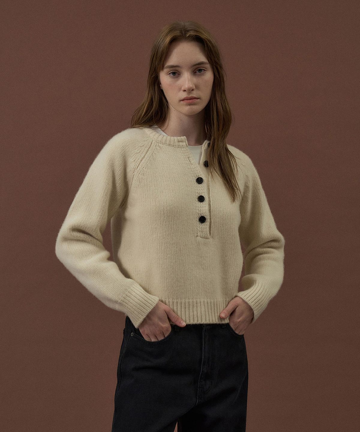 라메레이(LAMEREI) Half-Open Knit Top[LMBDWIKN263]-Cream