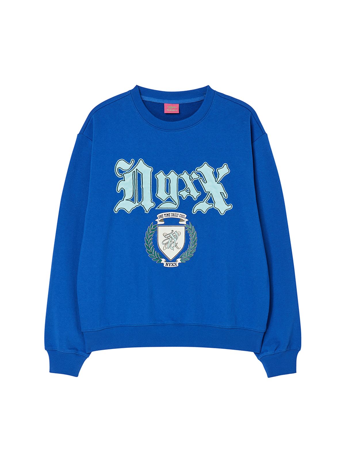 엔와이엑스엑스(NYXX) EMBLEM PATCHWORK SWEATSHIRT BLUE