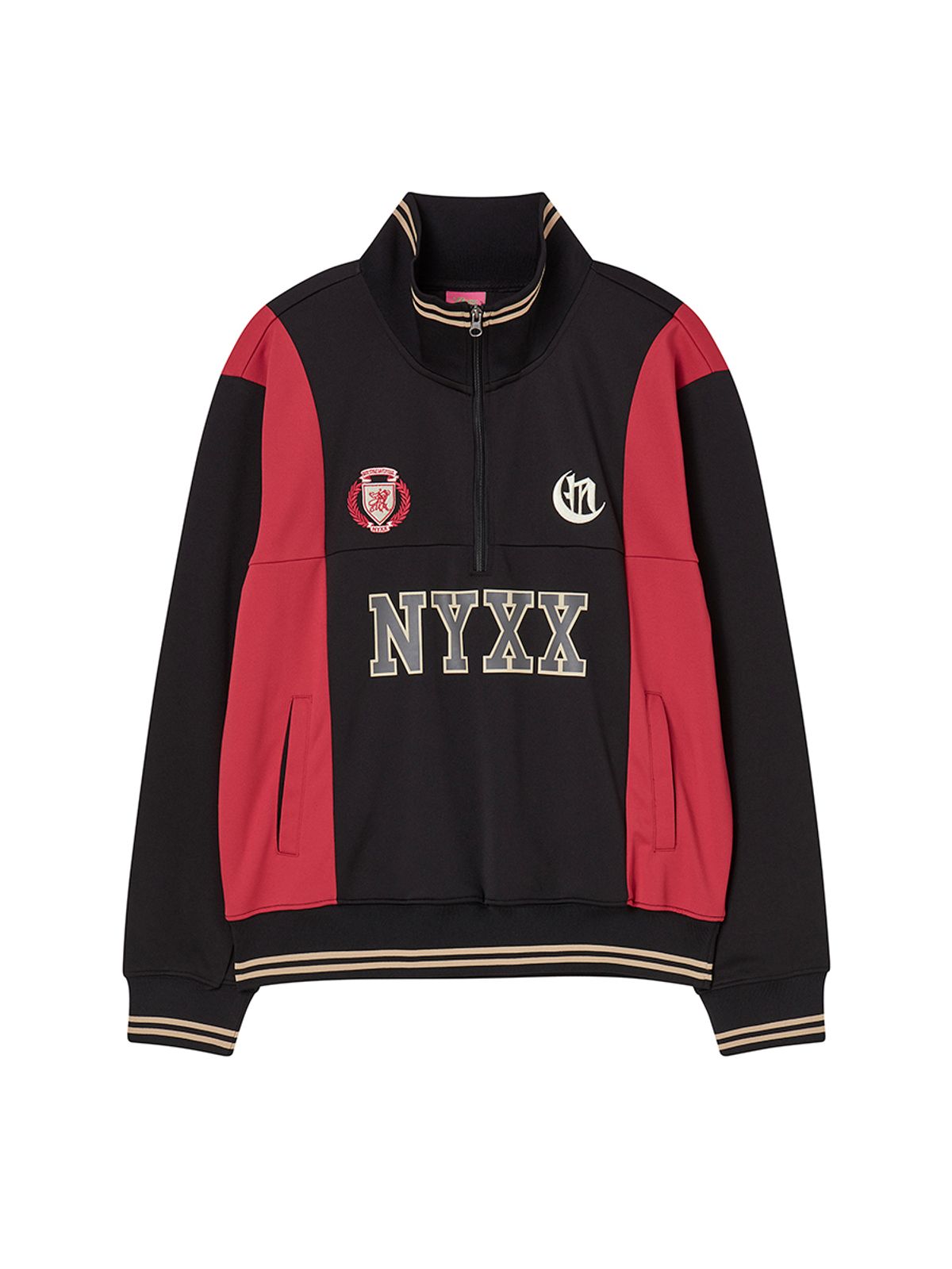 엔와이엑스엑스(NYXX) APLIQUE LOGO HALF ZIP-UP BLACK