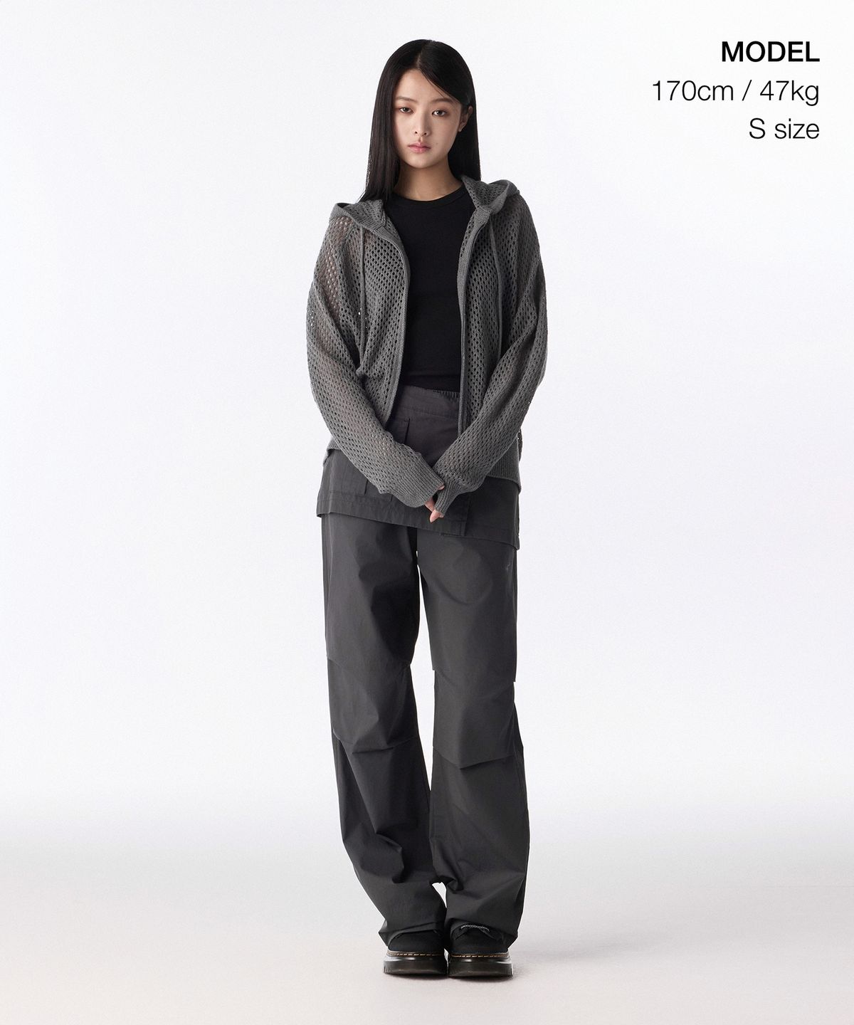 무신사 스탠다드 우먼(MUSINSA STANDARD WOMAN) 우먼즈 네트 니트 후디드 집업 [미디엄 그레이]