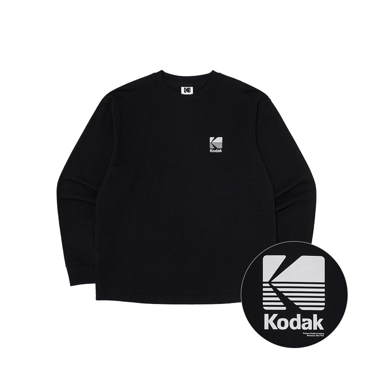 코닥(KODAK) 빅로고 그래픽 긴팔 티셔츠 BLACK