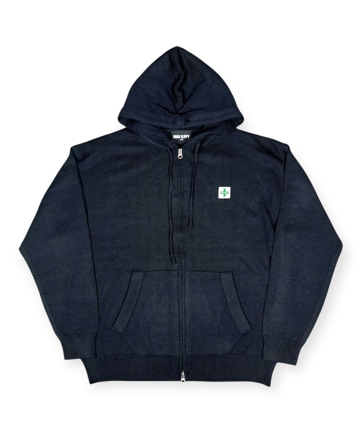 본슬리피(BORN SLIPPY) Soft Knit Born Slippy Hood Zip-up (Black)