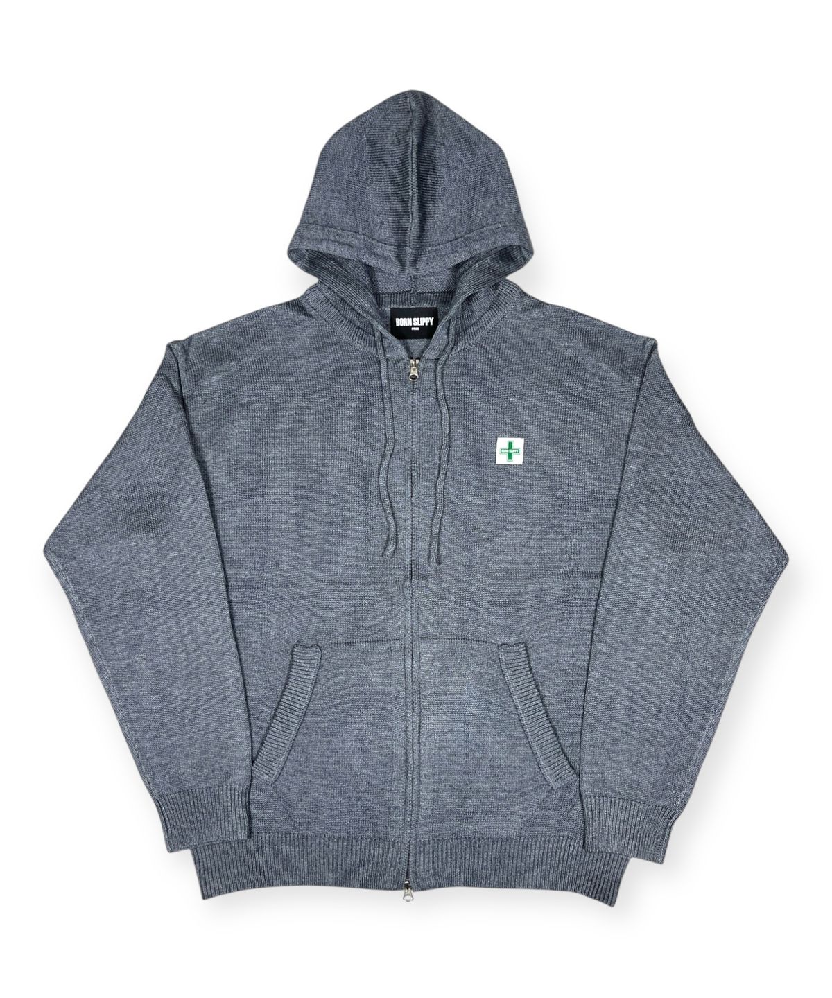 본슬리피(BORN SLIPPY) Soft Knit Born Slippy Hood Zip-up (Charcoal)
