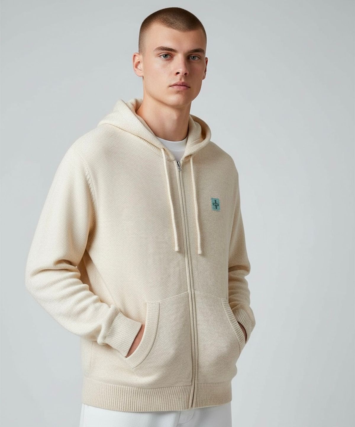 본슬리피(BORN SLIPPY) Soft Knit Born Slippy Hood Zip-up (Ivory)