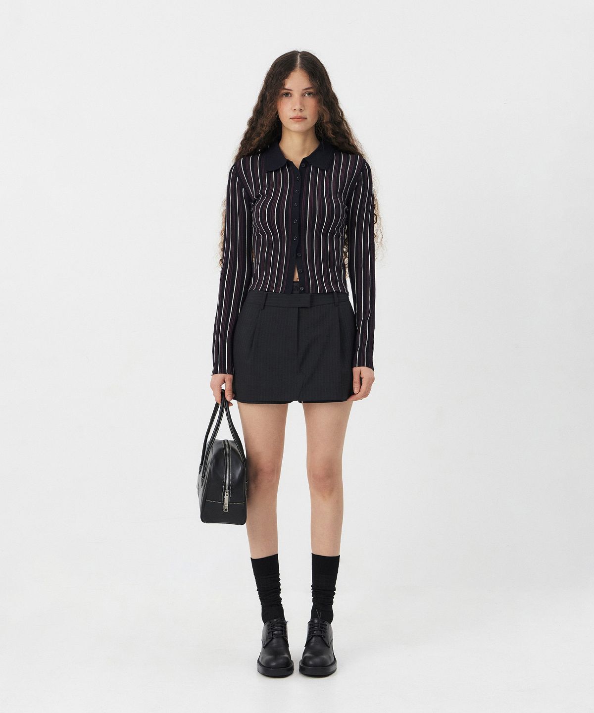 그로브(GROVE) CHARD STRIPE BUTTON KNIT [3COLORS]