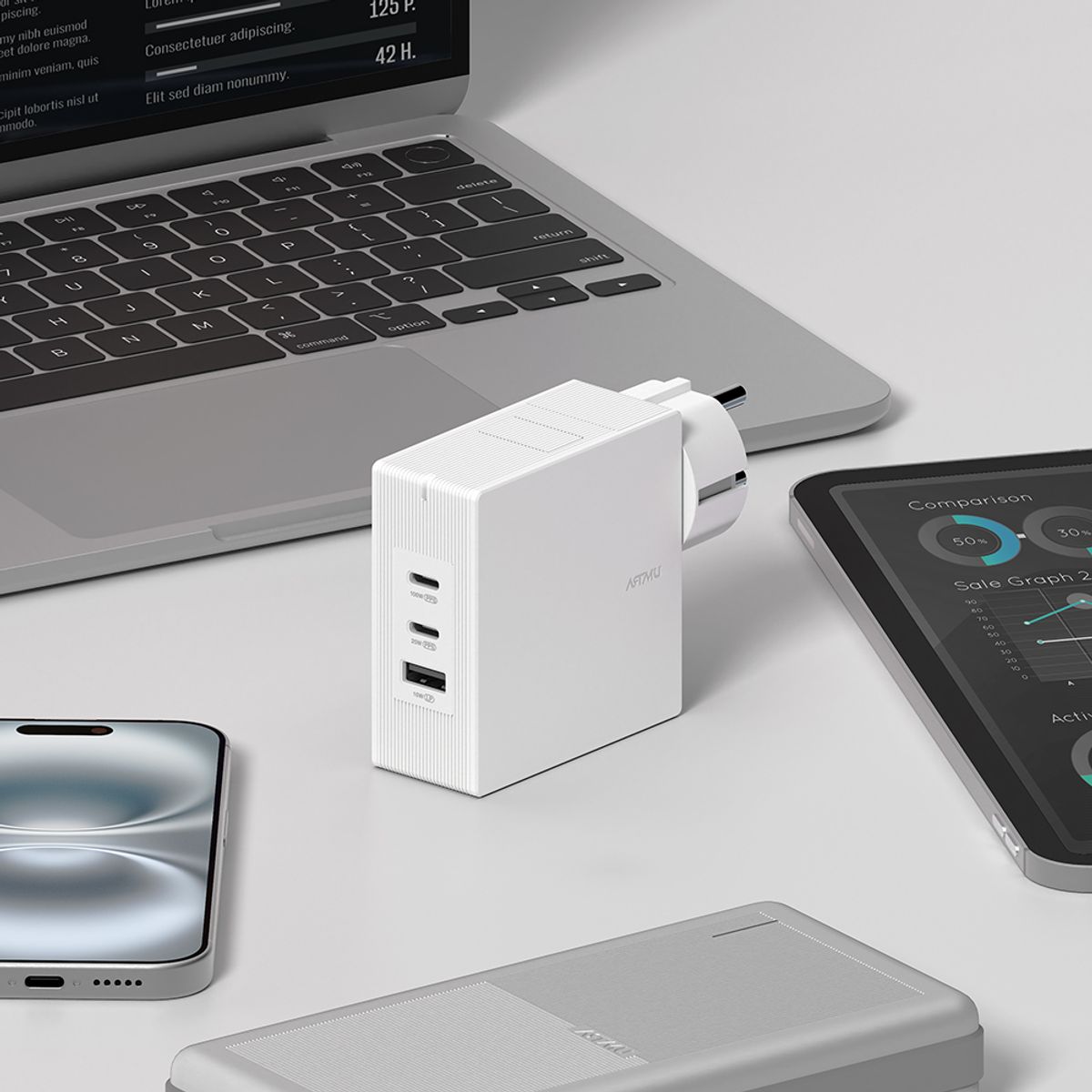 아트뮤(ARTMU) USB PD 100W 여행용 접지 멀티 초고속충전기 GT110 블랙