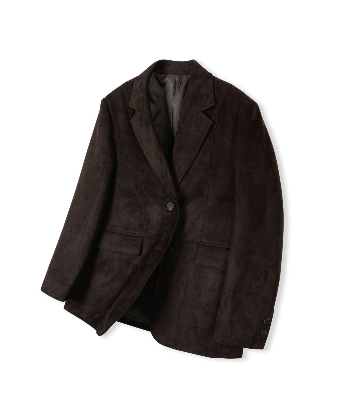 레더리(LEATHERY) 디바이드 싱글 스웨이드 블레이저 [CAMEL BROWN]