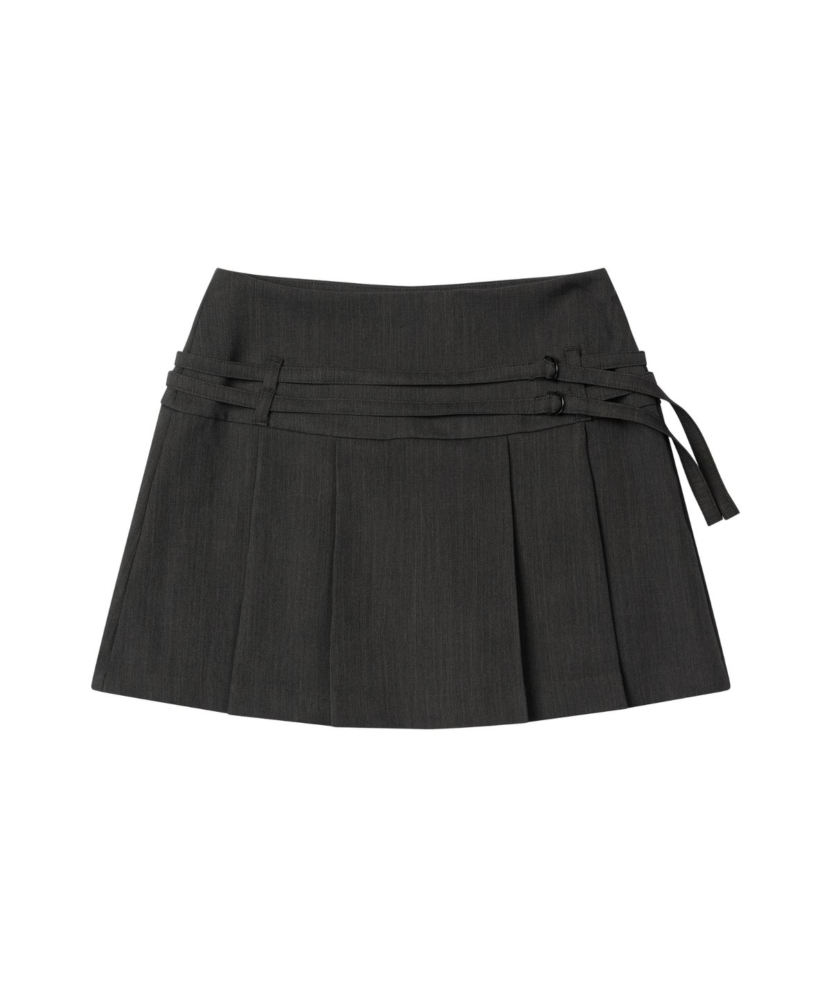 레더리(LEATHERY) 더블 스트랩 플리츠 미니 스커트 [CHARCOAL]