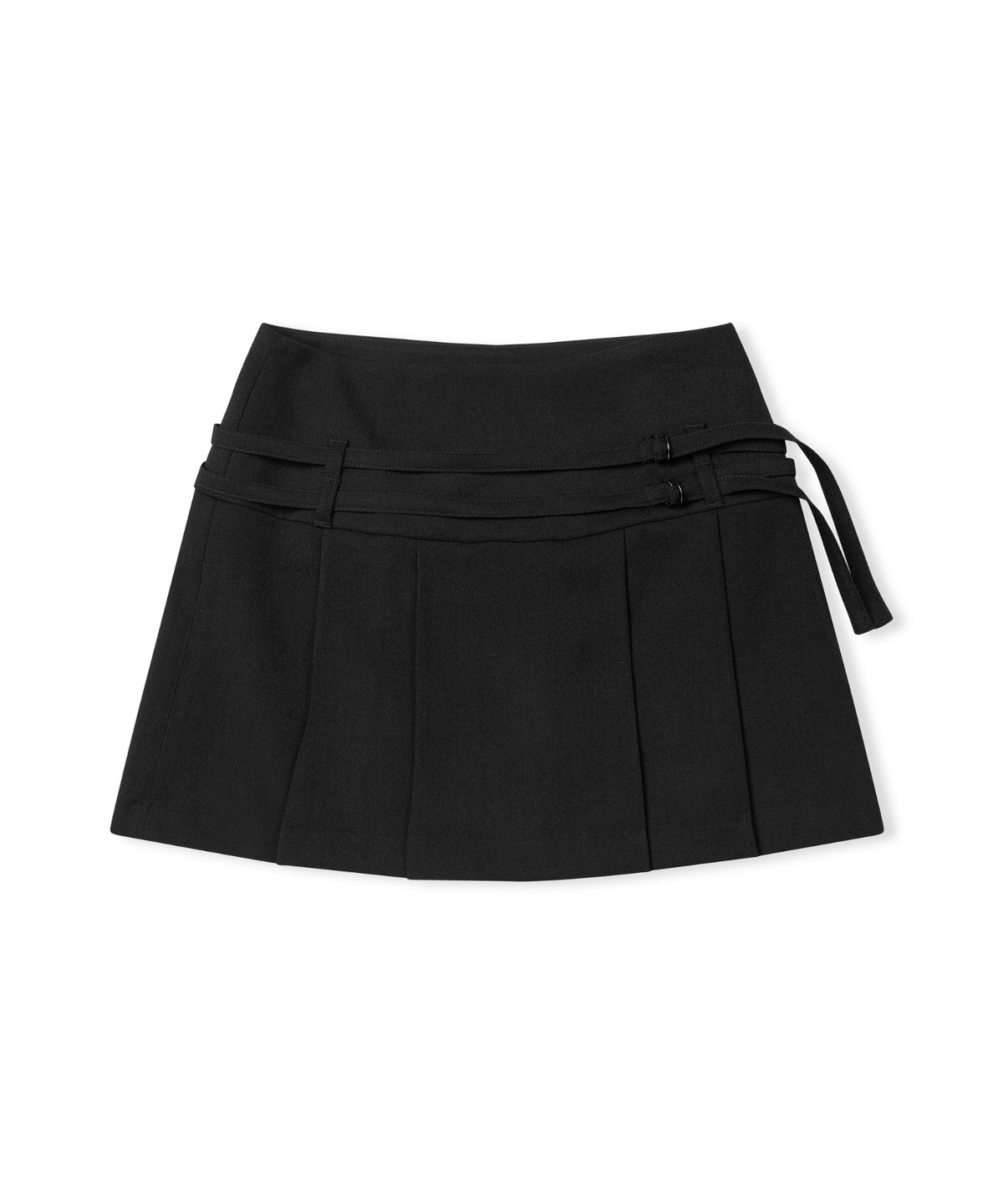 레더리(LEATHERY) 더블 스트랩 플리츠 미니 스커트 [CHARCOAL]