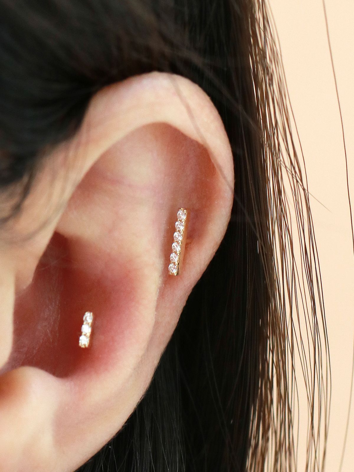 미니멀피어싱(MINIMALPIERCING) 14K 큐빅 스틱 피어싱 귀걸이 S,M