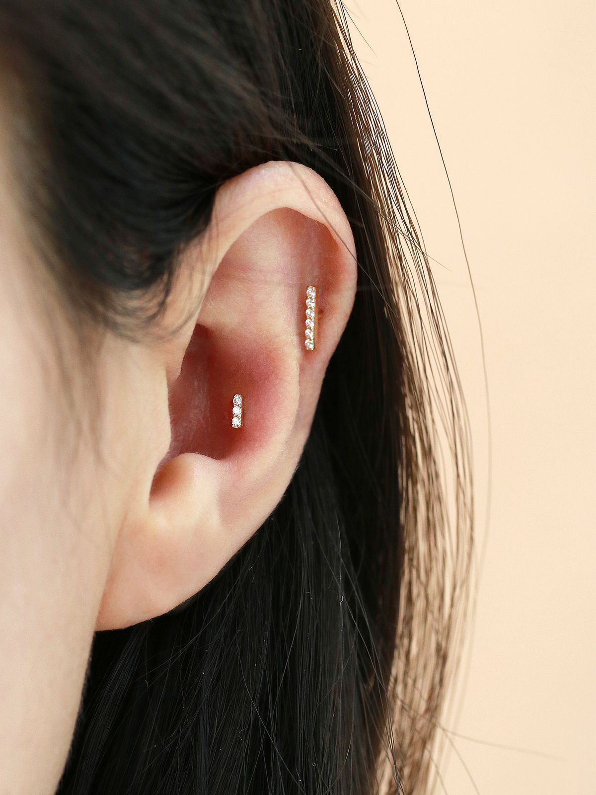 미니멀피어싱(MINIMALPIERCING) 14K 큐빅 스틱 피어싱 귀걸이 S,M