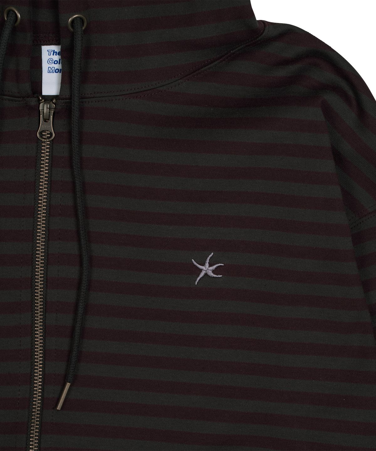 더콜디스트모먼트(THE COLDEST MOMENT) TCM stripe hooded zip-up (charcoal/burgundy)