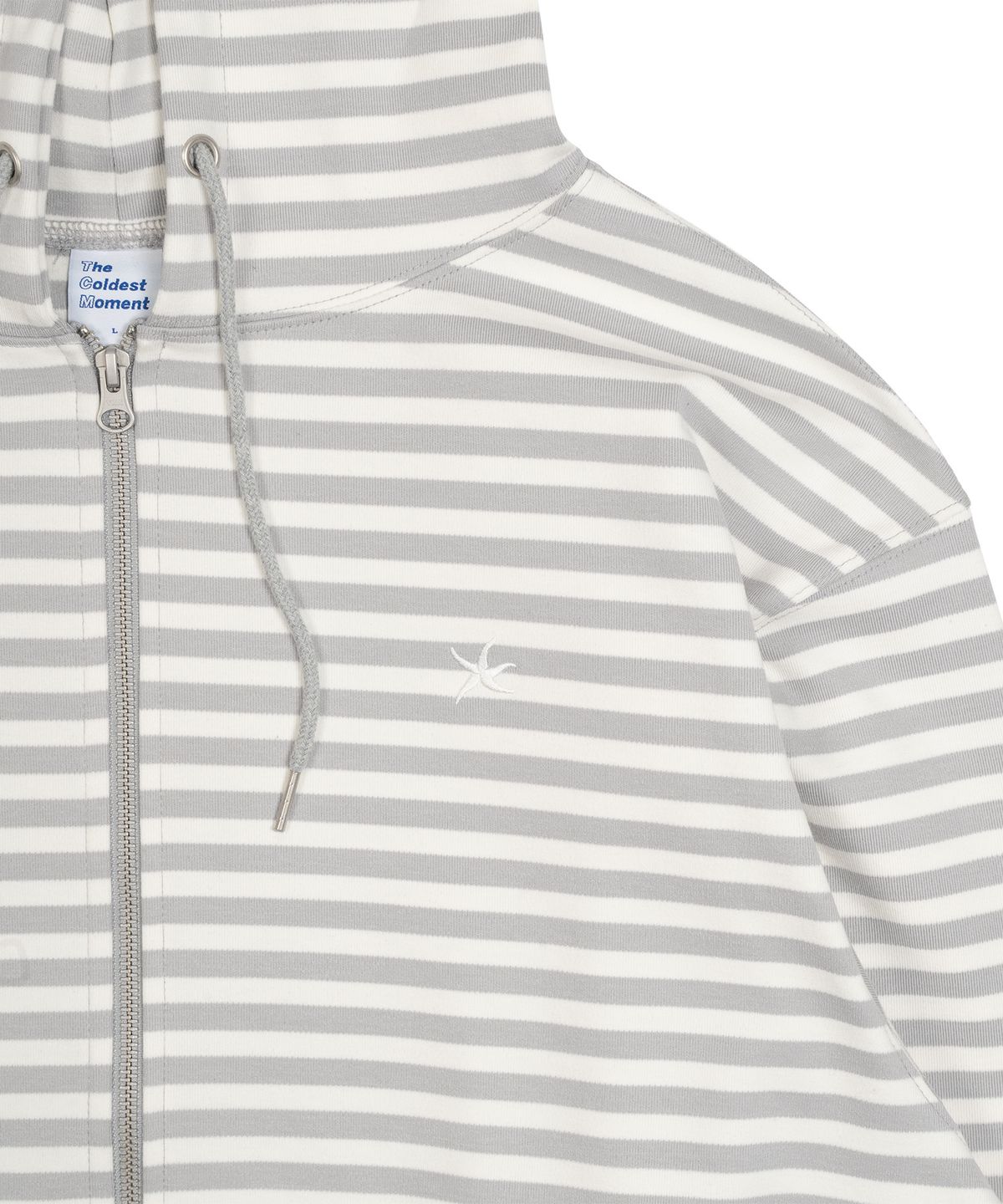 더콜디스트모먼트(THE COLDEST MOMENT) TCM stripe hooded zip-up (grey/whiteivory)