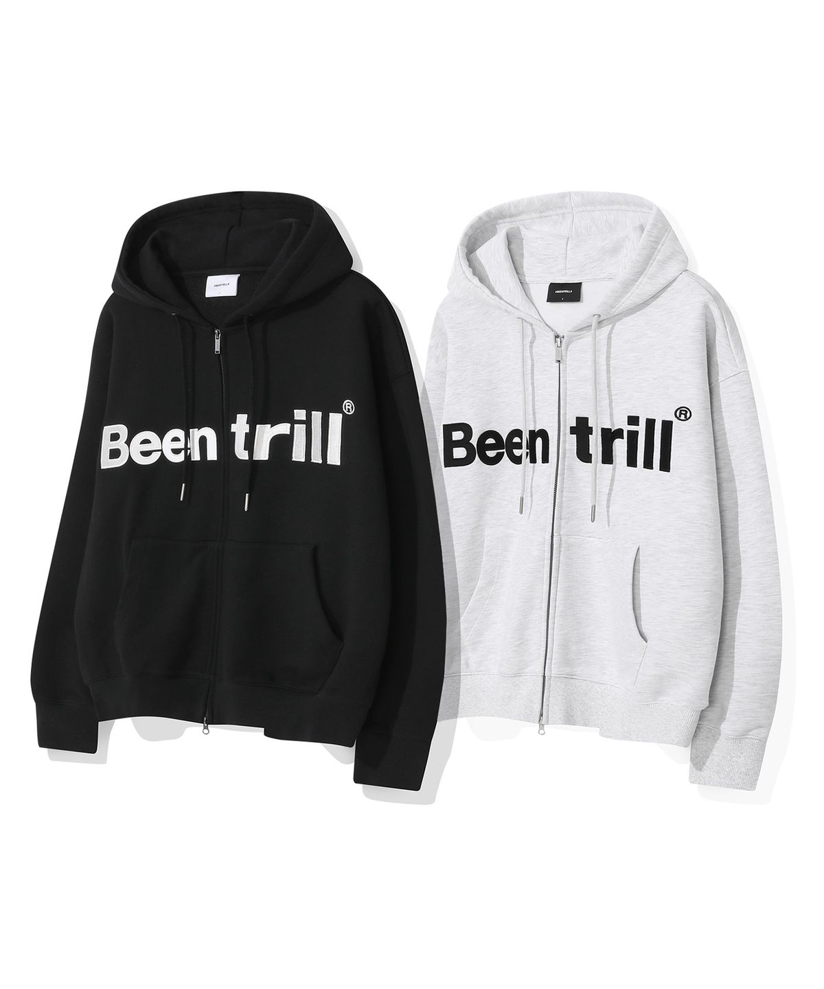 빈트릴(BEENTRILL) 에센셜 빅로고 후드 집업(아이스 그레이)