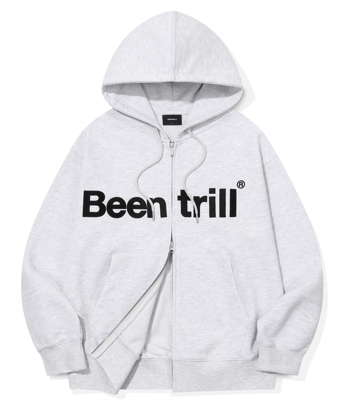 빈트릴(BEENTRILL) 에센셜 빅로고 후드 집업(아이스 그레이)