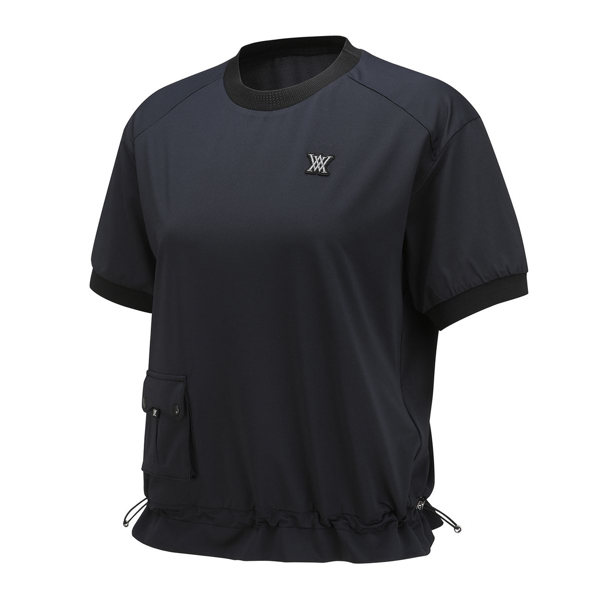 어뉴골프(ANEW GOLF) WOMEN WOVEN BLOCK MOCK NECK T-SHIRT_BK